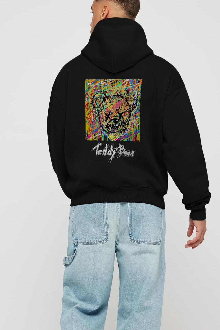 Teddy Bear 3 Arka Baskılı Hoodie Oversize Kapüşonlu Sweatshirt Erkek Kadın Unisex