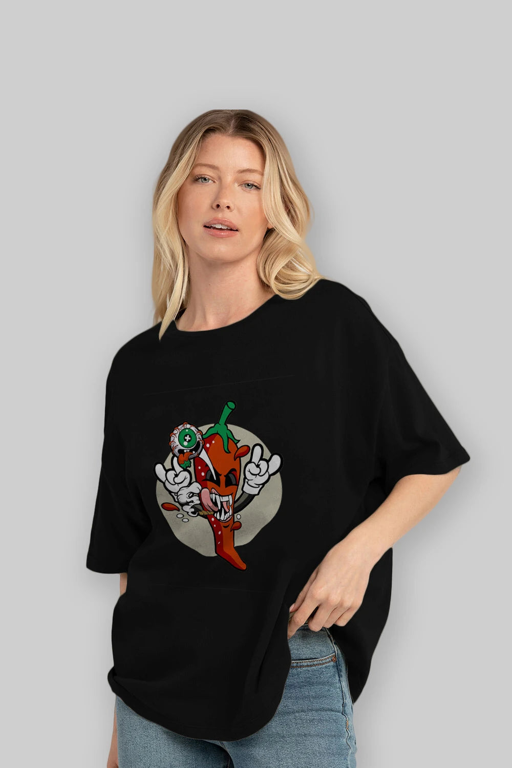 Chili Monster Ön Baskılı Oversize t-shirt Erkek Kadın Unisex %100 Pamuk tişort