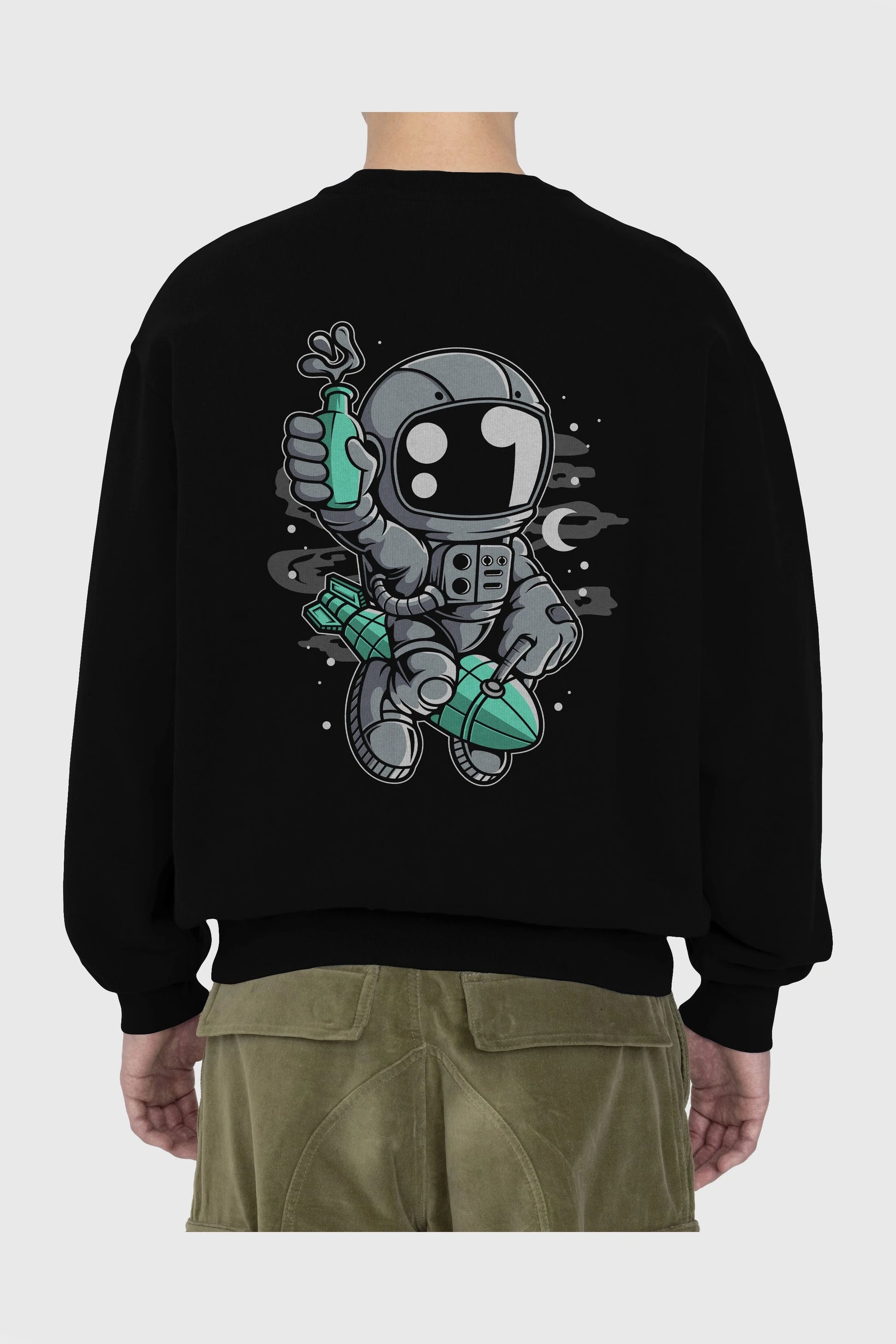 Astronaut Rocket Arka Baskılı Oversize Sweatshirt Erkek Kadın Unisex