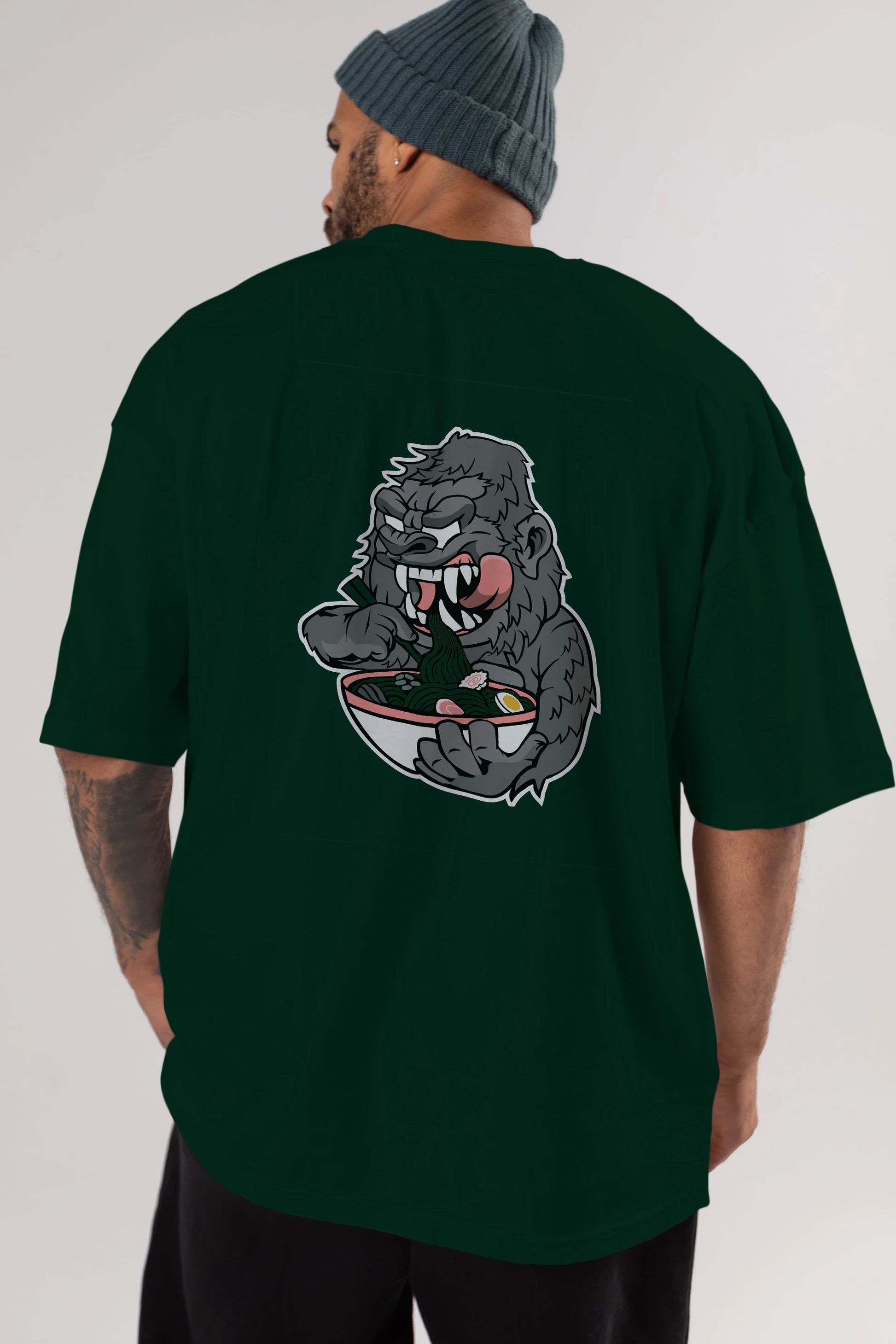 Big Gorilla Ramen Arka Baskılı Oversize t-shirt Erkek Kadın Unisex %100 Pamuk tişort