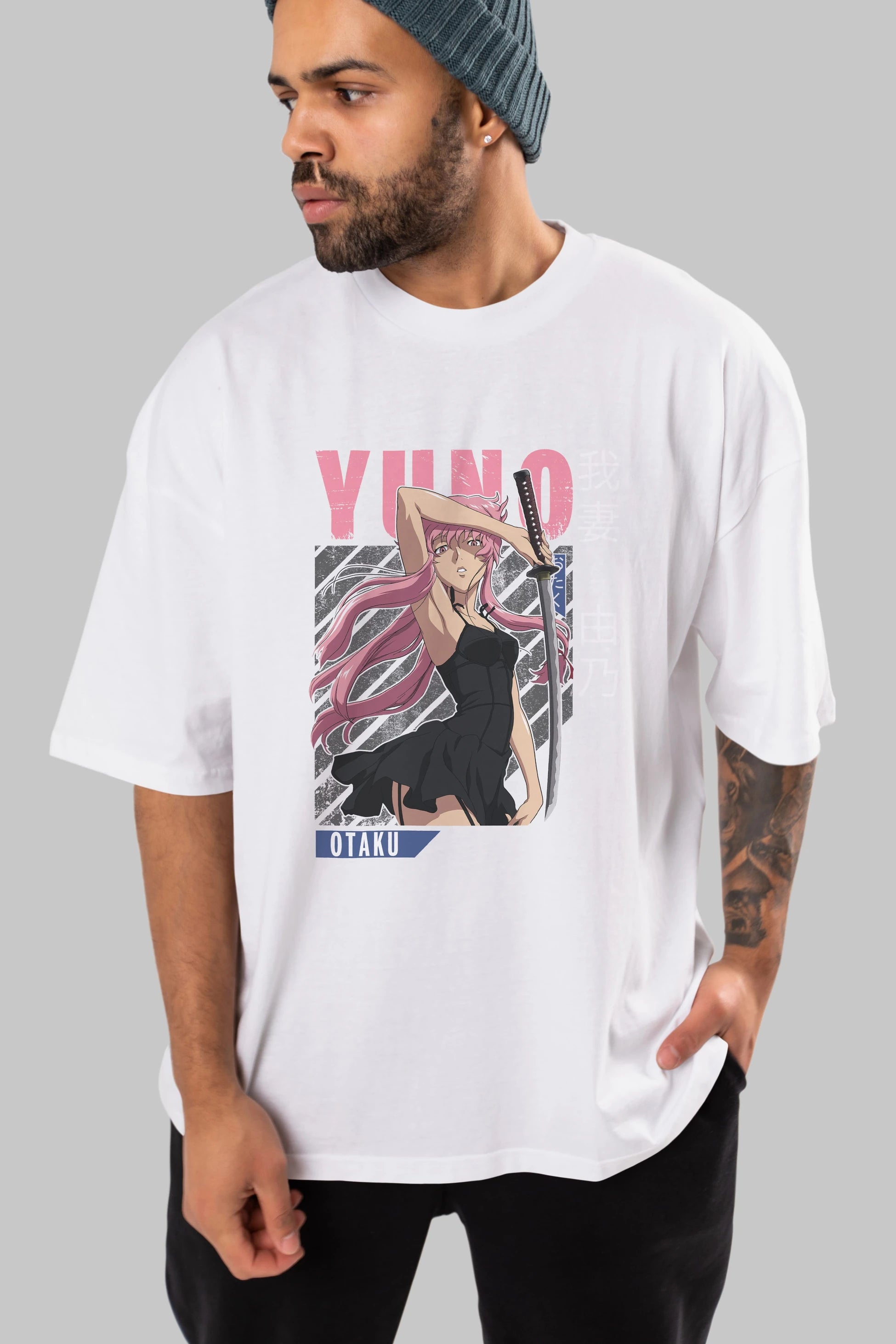 Yuno Gasai 5 Anime Ön Baskılı Oversize t-shirt %100 pamuk Erkek Kadın Unisex