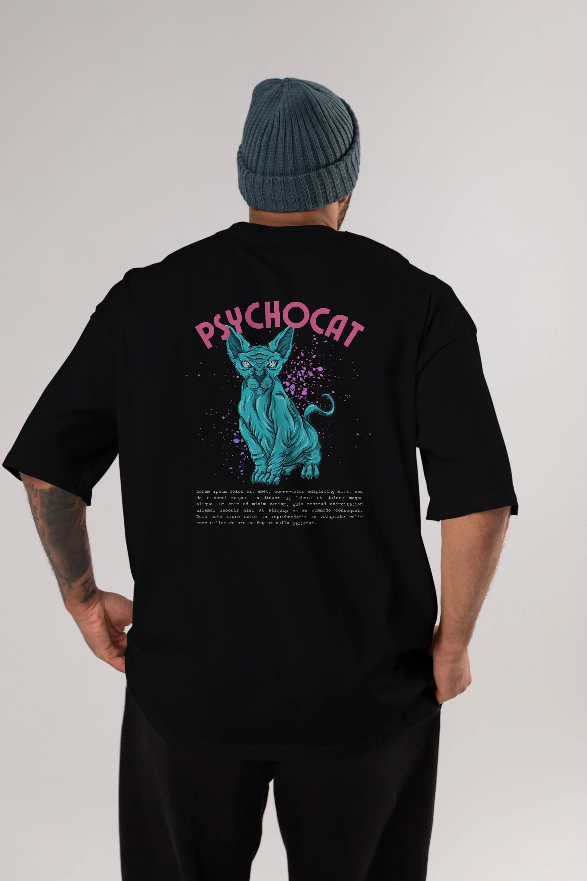 Psychocat Arka Baskılı Oversize t-shirt Erkek Kadın Unisex