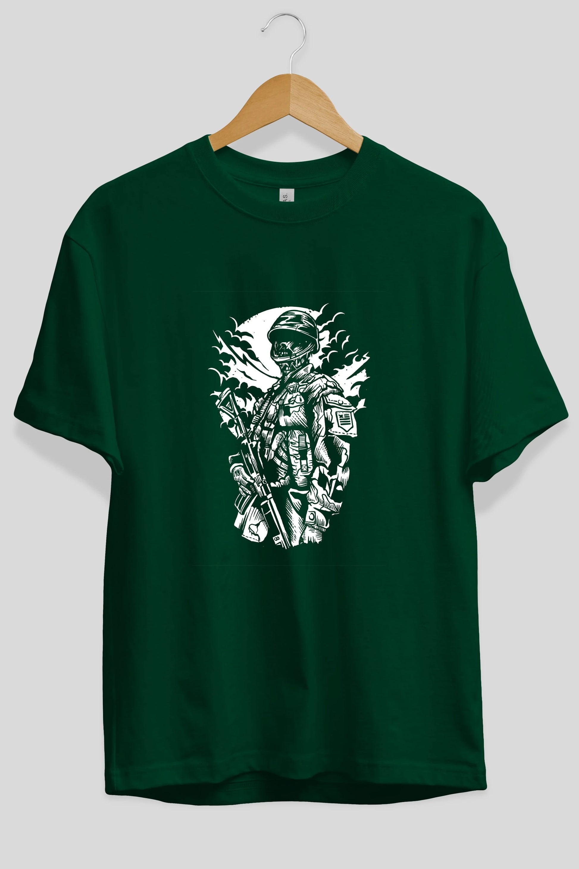 Zombie Soldier Ön Baskılı Oversize t-shirt Erkek Kadın Unisex %100 Pamuk tişort