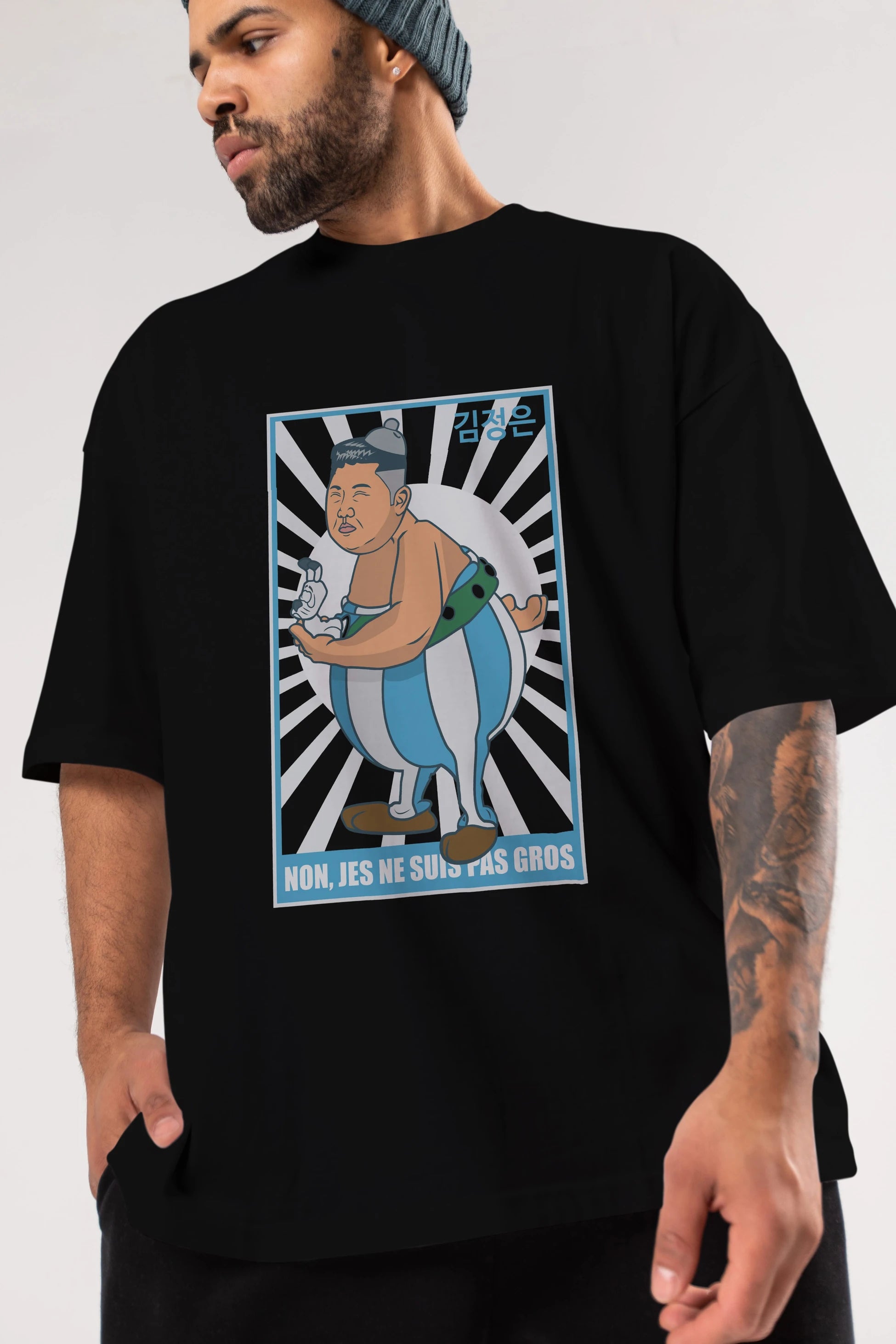 Obelix Jong Un Ön Baskılı Oversize t-shirt Erkek Kadın Unisex %100 Pamuk tişort
