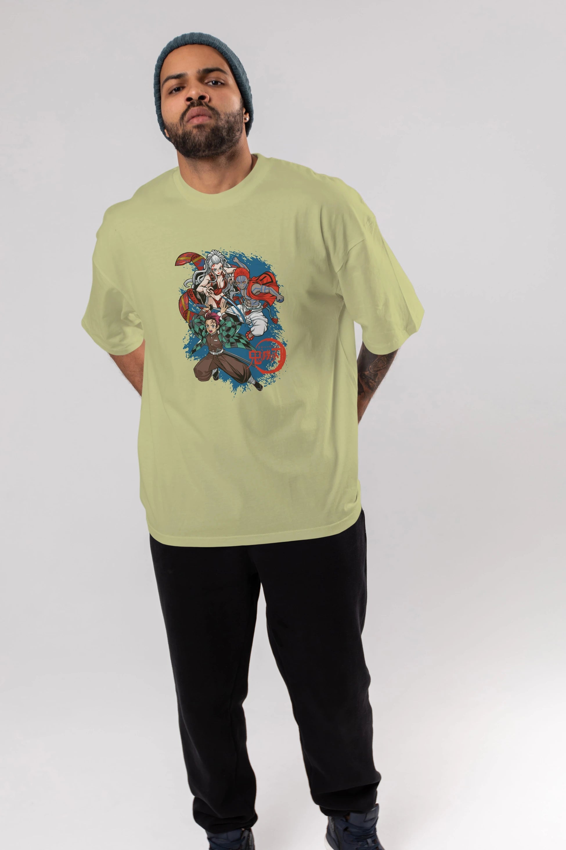 TANJIRO ,AKAZA,DAKI Anime Ön Baskılı Oversize t-shirt %100 pamuk Erkek Kadın Unisex