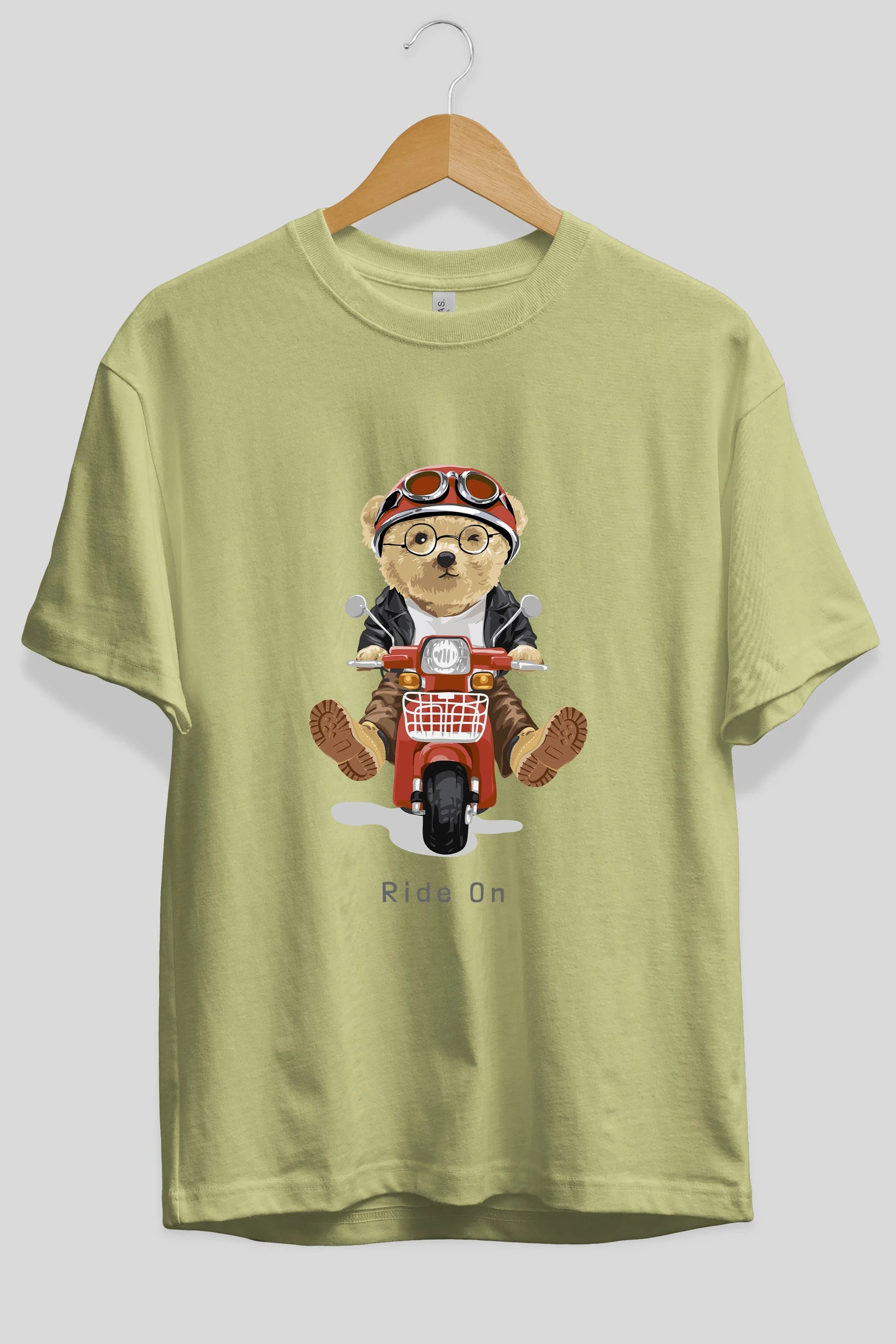 Teddy Bear Ride On Ön Baskılı Oversize t-shirt Erkek Kadın Unisex %100 Pamuk