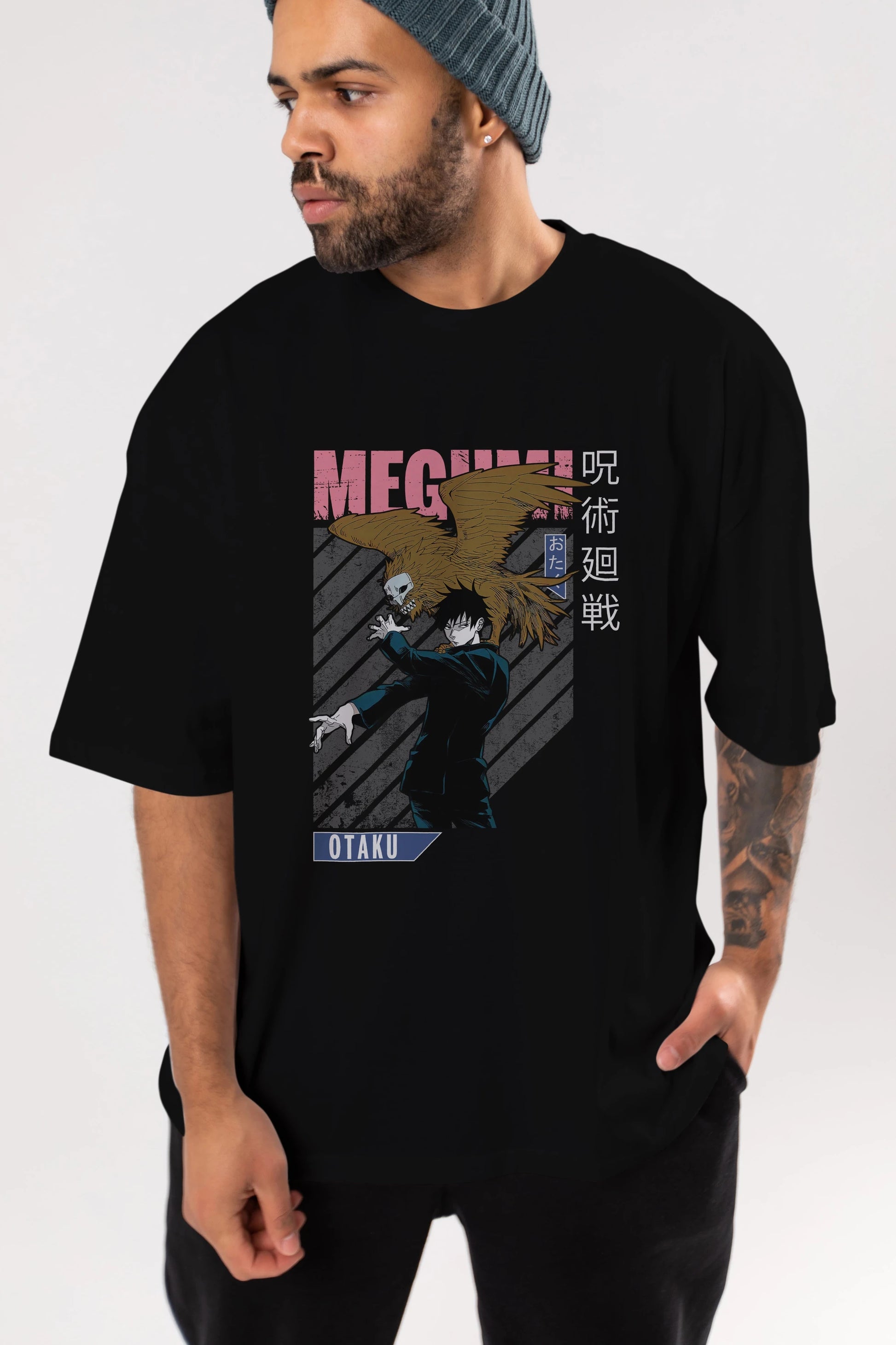 Megumi Fushiguro 2 Anime Ön Baskılı Oversize t-shirt %100 pamuk Erkek Kadın Unisex