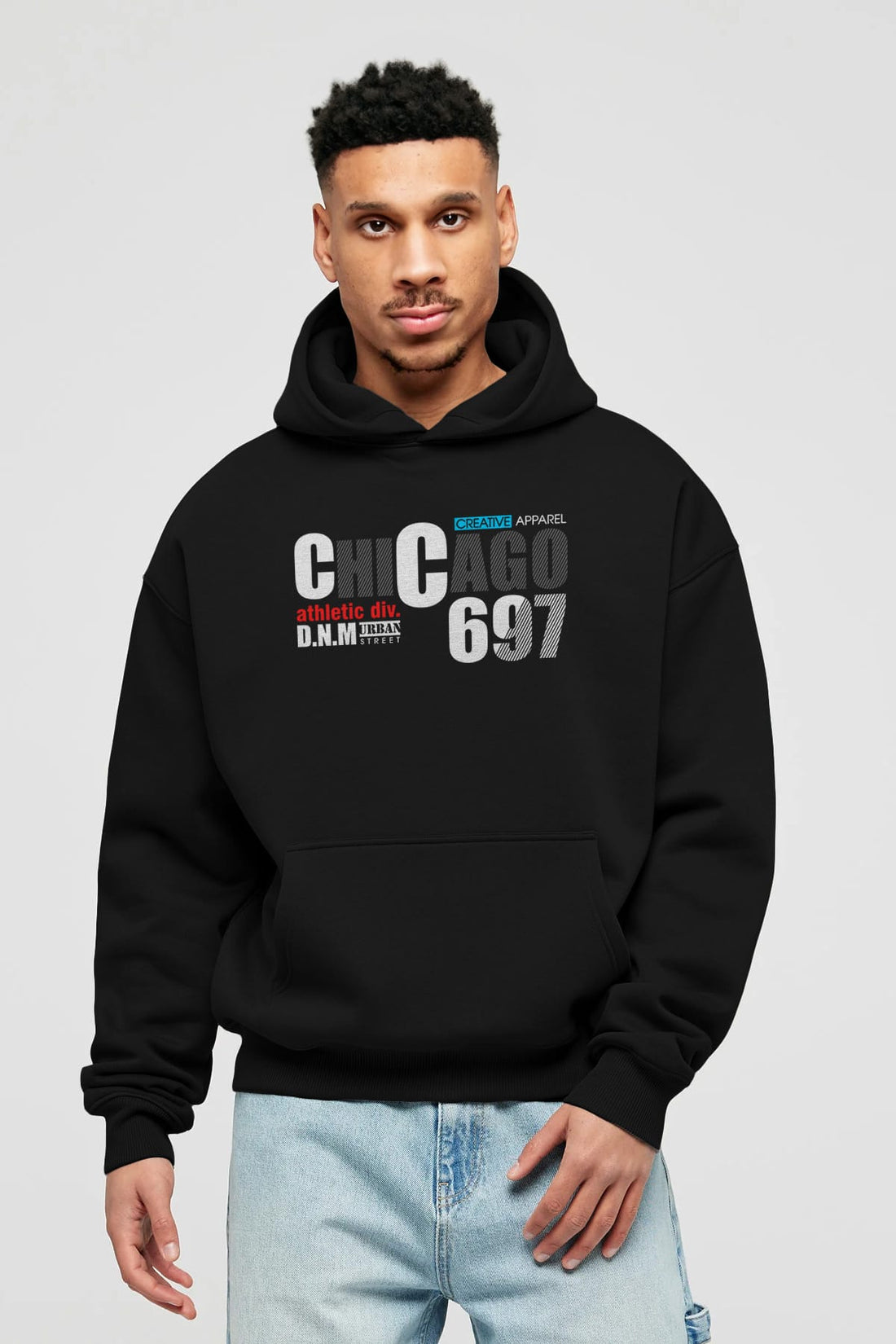 Chicago 697 Ön Baskılı Oversize Hoodie Kapüşonlu Sweatshirt Erkek Kadın Unisex