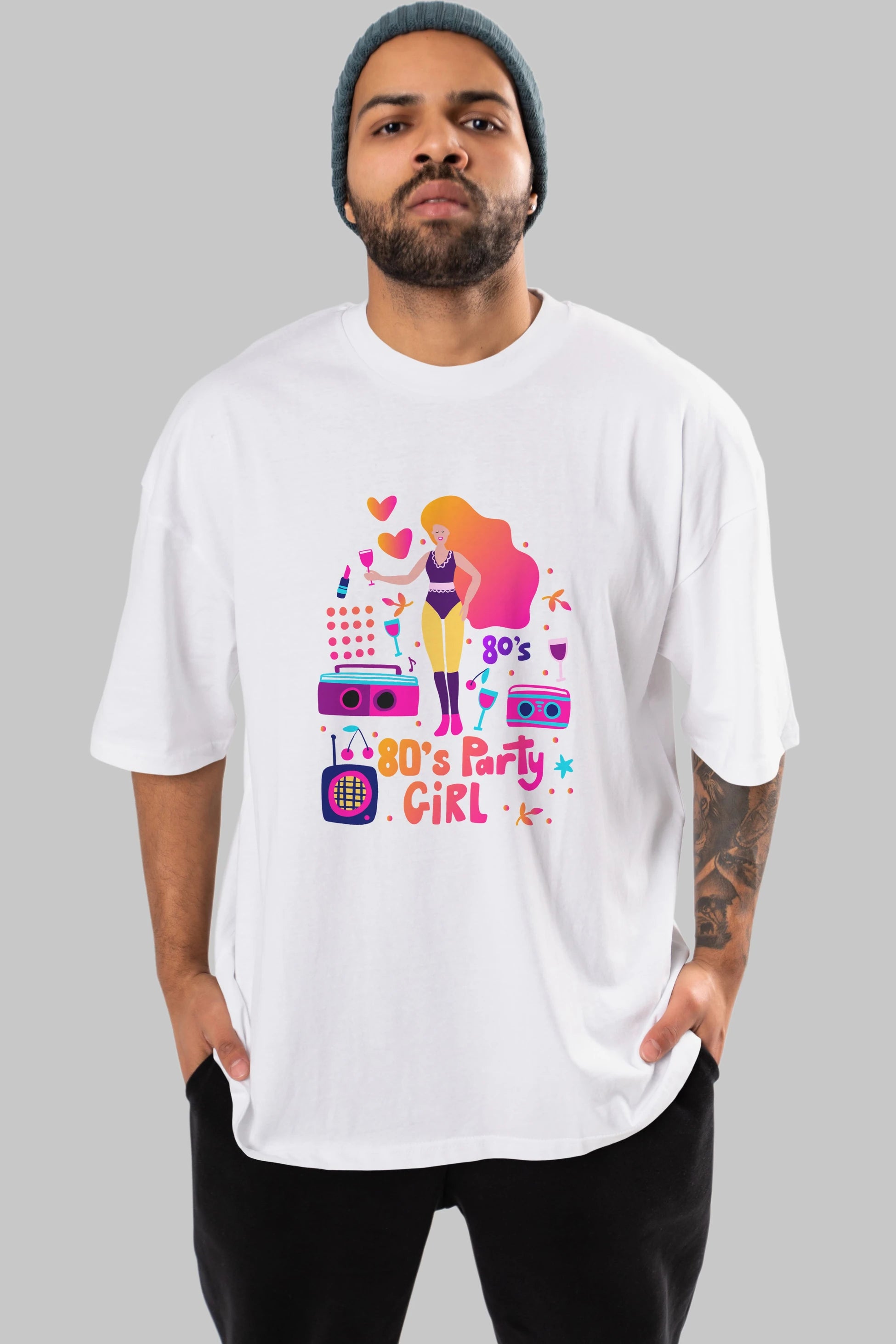 Retro Girl Party Ön Baskılı Oversize t-shirt Erkek Kadın Unisex