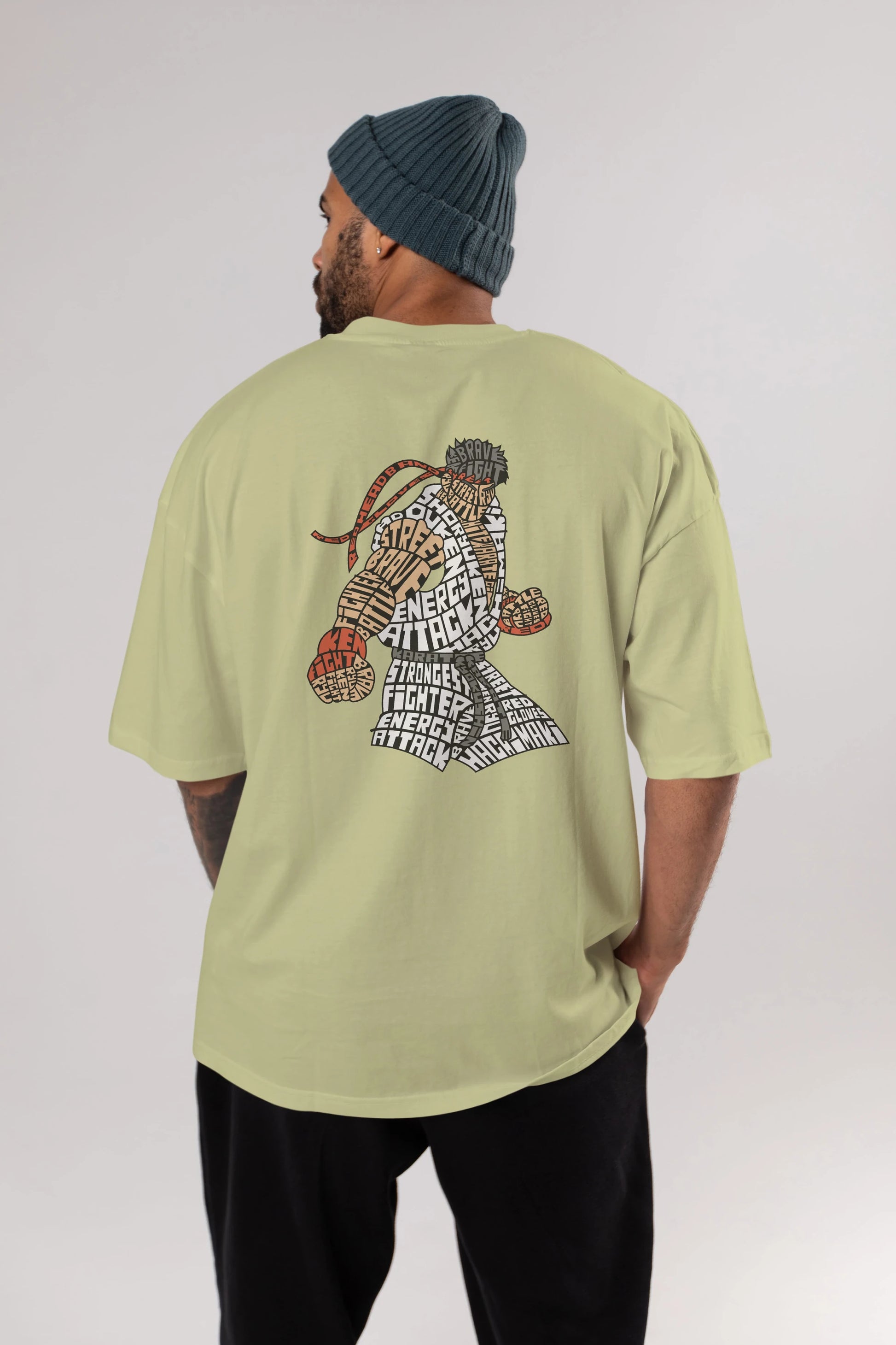 Hadouken Arka Baskılı Oversize t-shirt %100 pamuk Erkek Kadın Unisex
