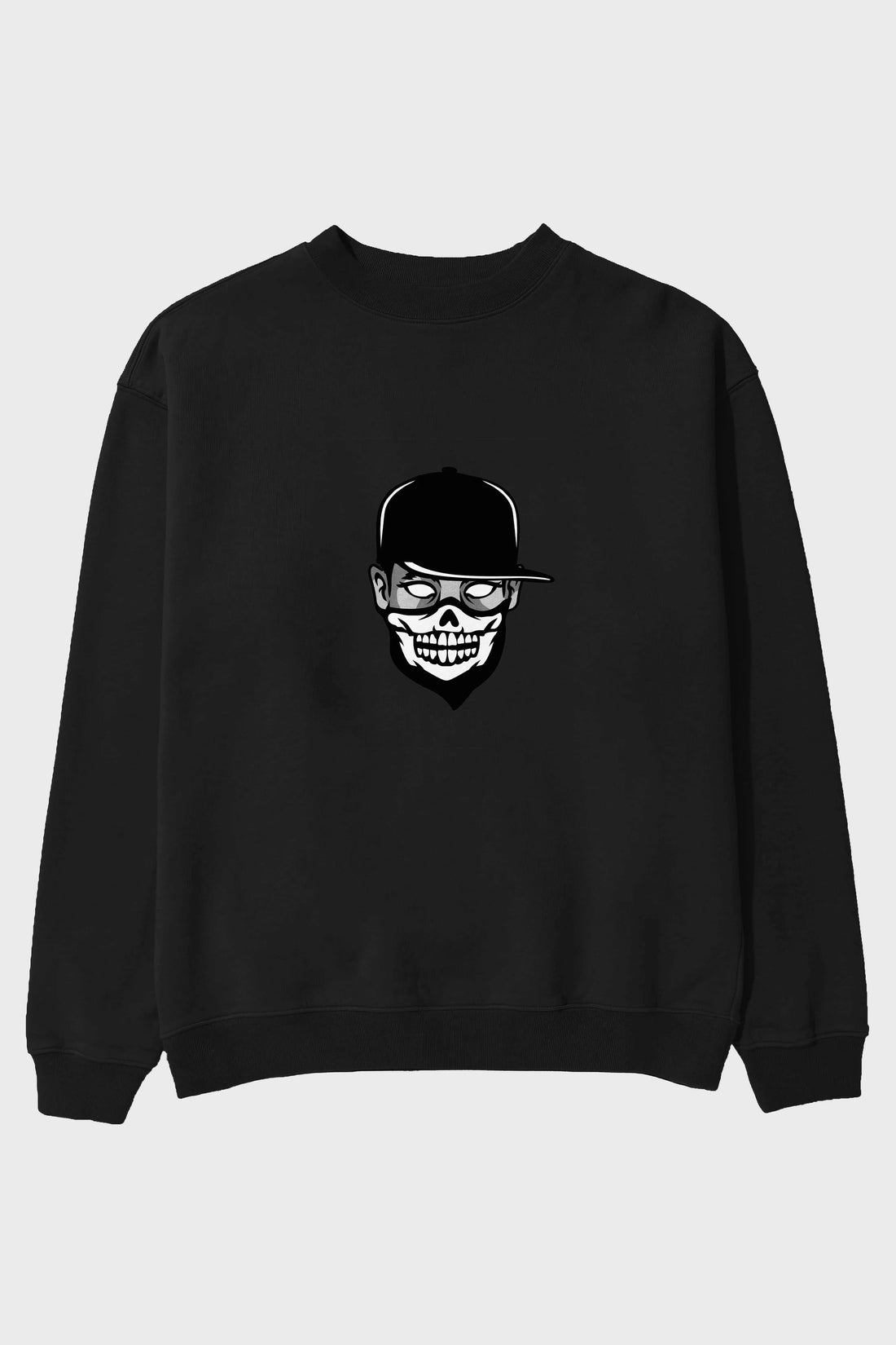 Skull Mask Ön Baskılı Oversize Sweatshirt Erkek Kadın Unisex