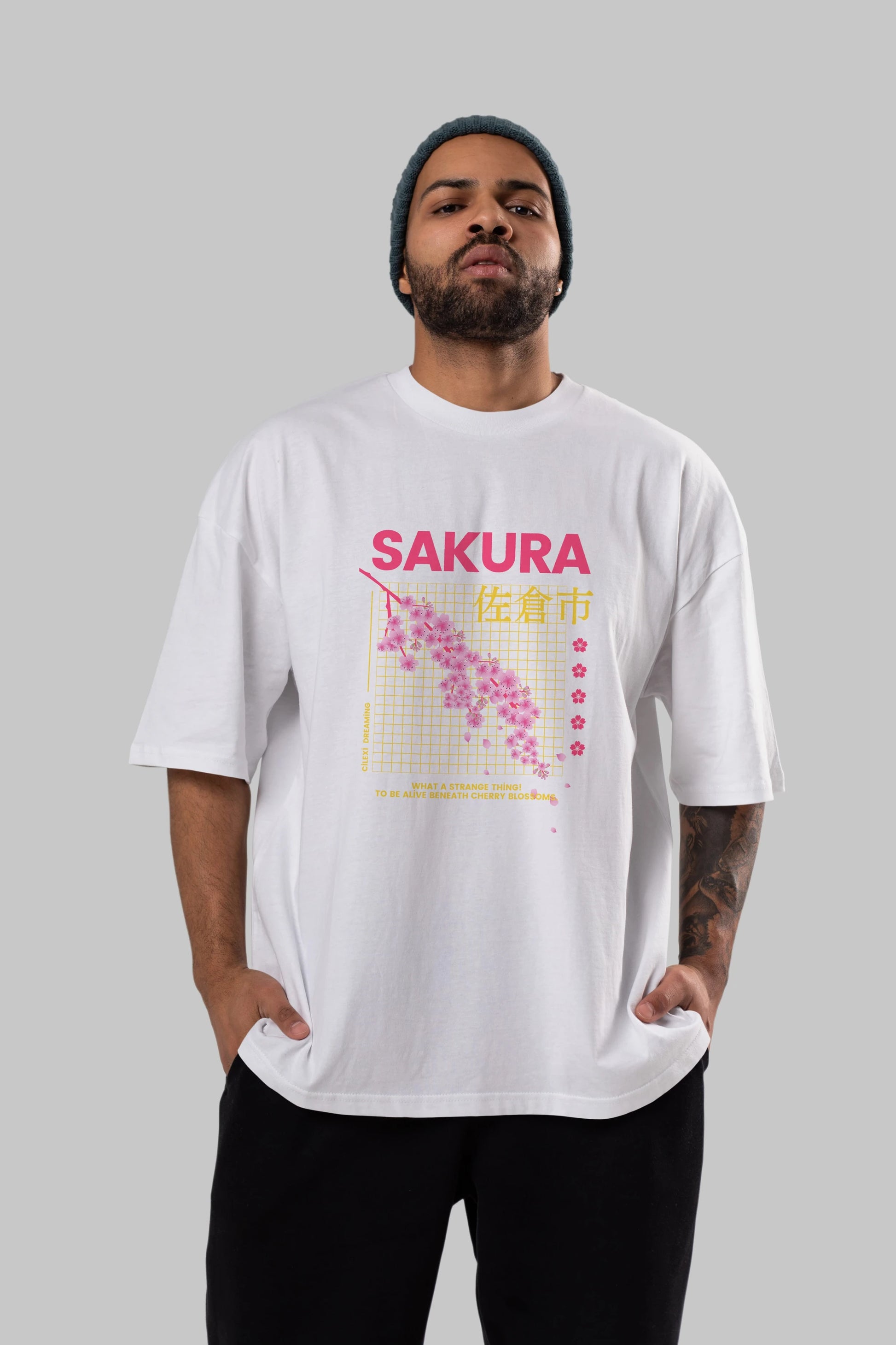 Sakura Streetwear Ön Baskılı Oversize t-shirt Erkek Kadın Unisex