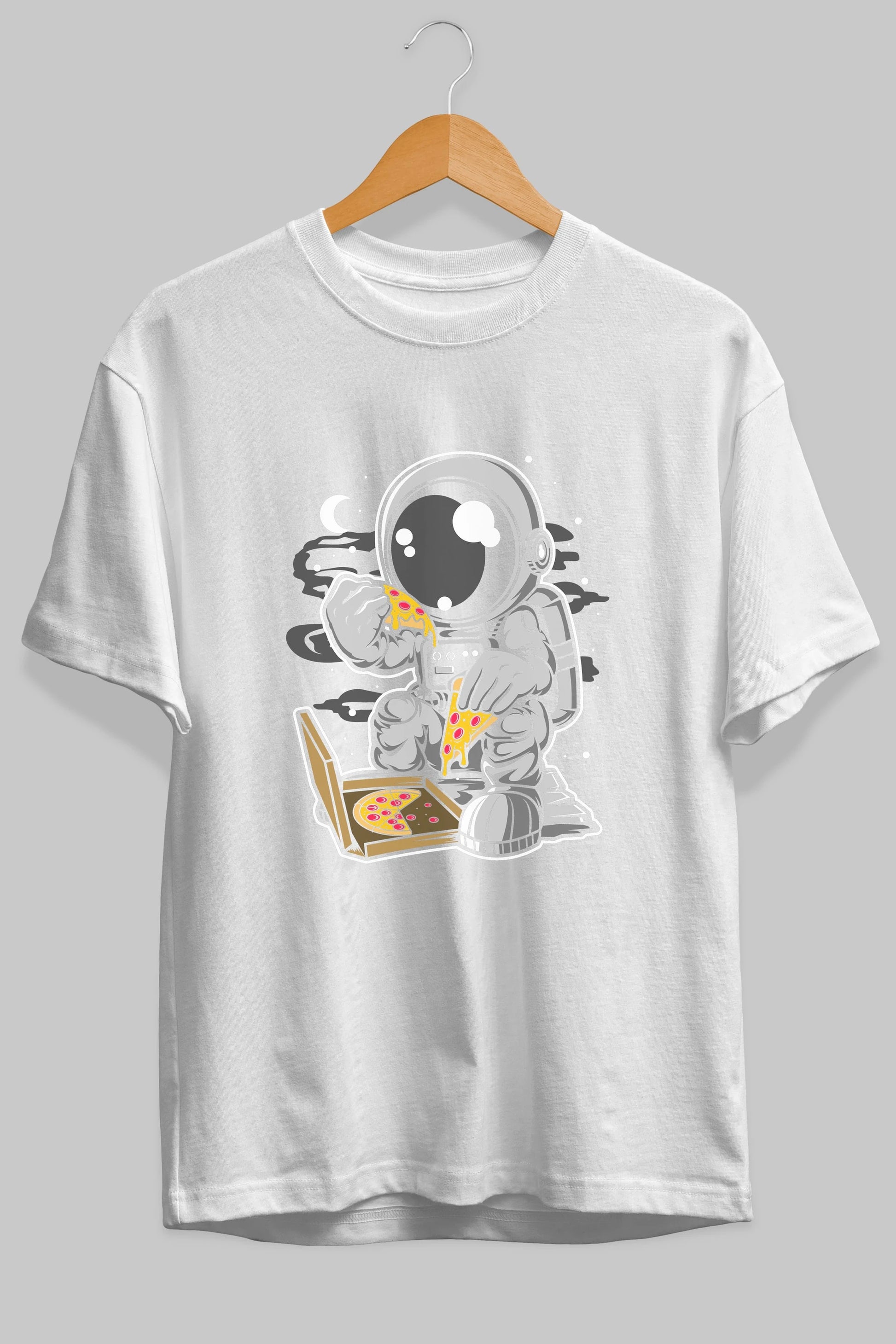 Astronaut Pizza Ön Baskılı Oversize t-shirt Erkek Kadın Unisex