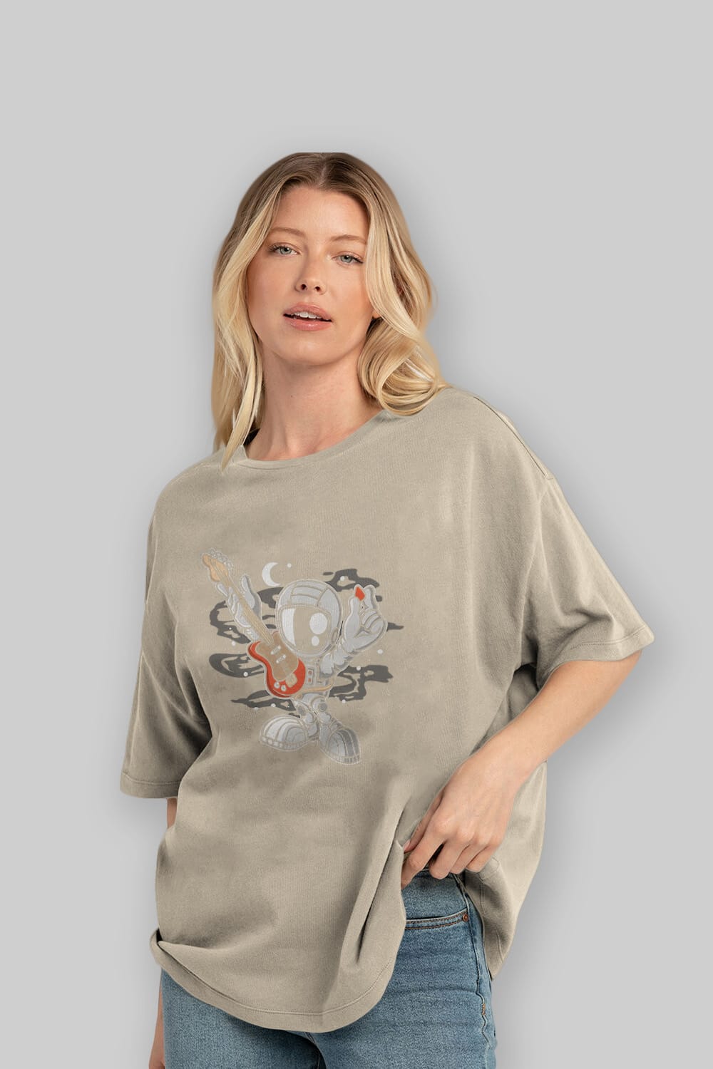 Astronaut Guitar Ön Baskılı Oversize t-shirt Erkek Kadın Unisex