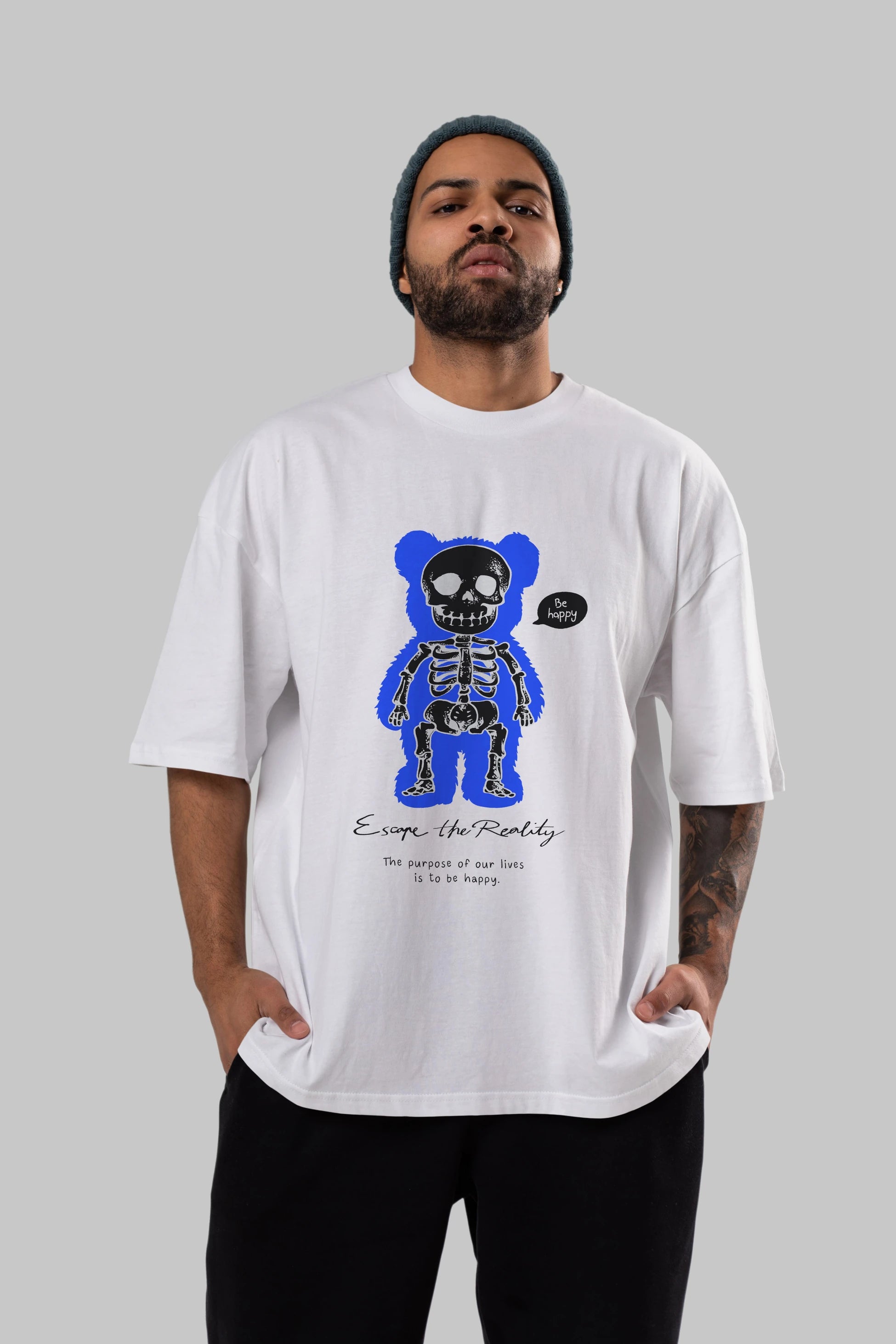Be Happy Bear Ön Baskılı Oversize t-shirt Erkek Kadın Unisex