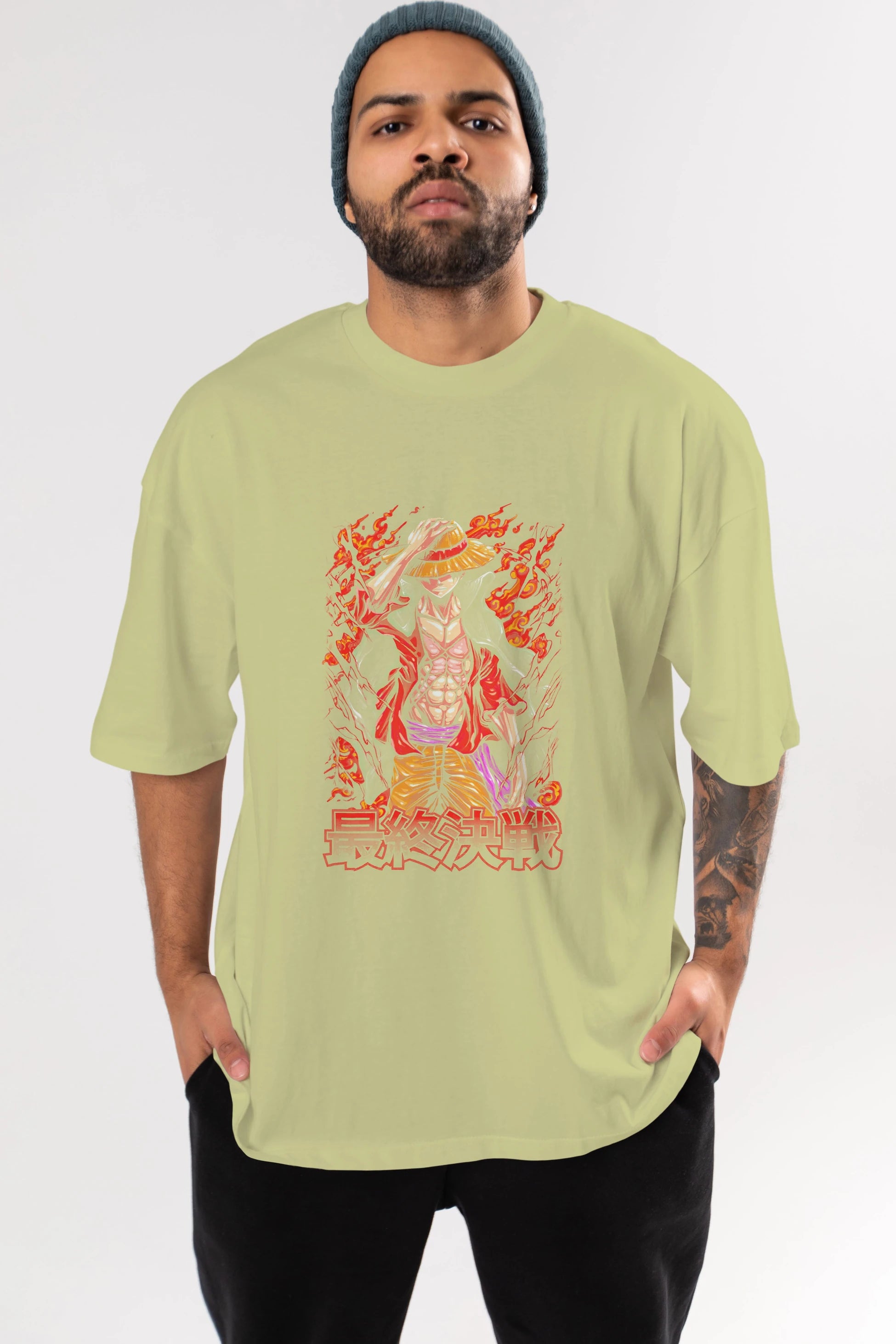 MONKEY D. LUFFY (3) Anime Ön Baskılı Oversize t-shirt %100 pamuk Erkek Kadın Unisex