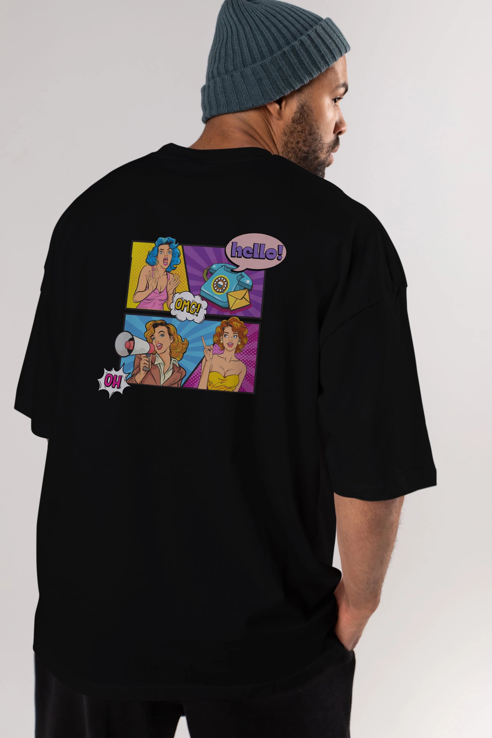 Hello OMG Arka Baskılı Oversize t-shirt Erkek Kadın Unisex