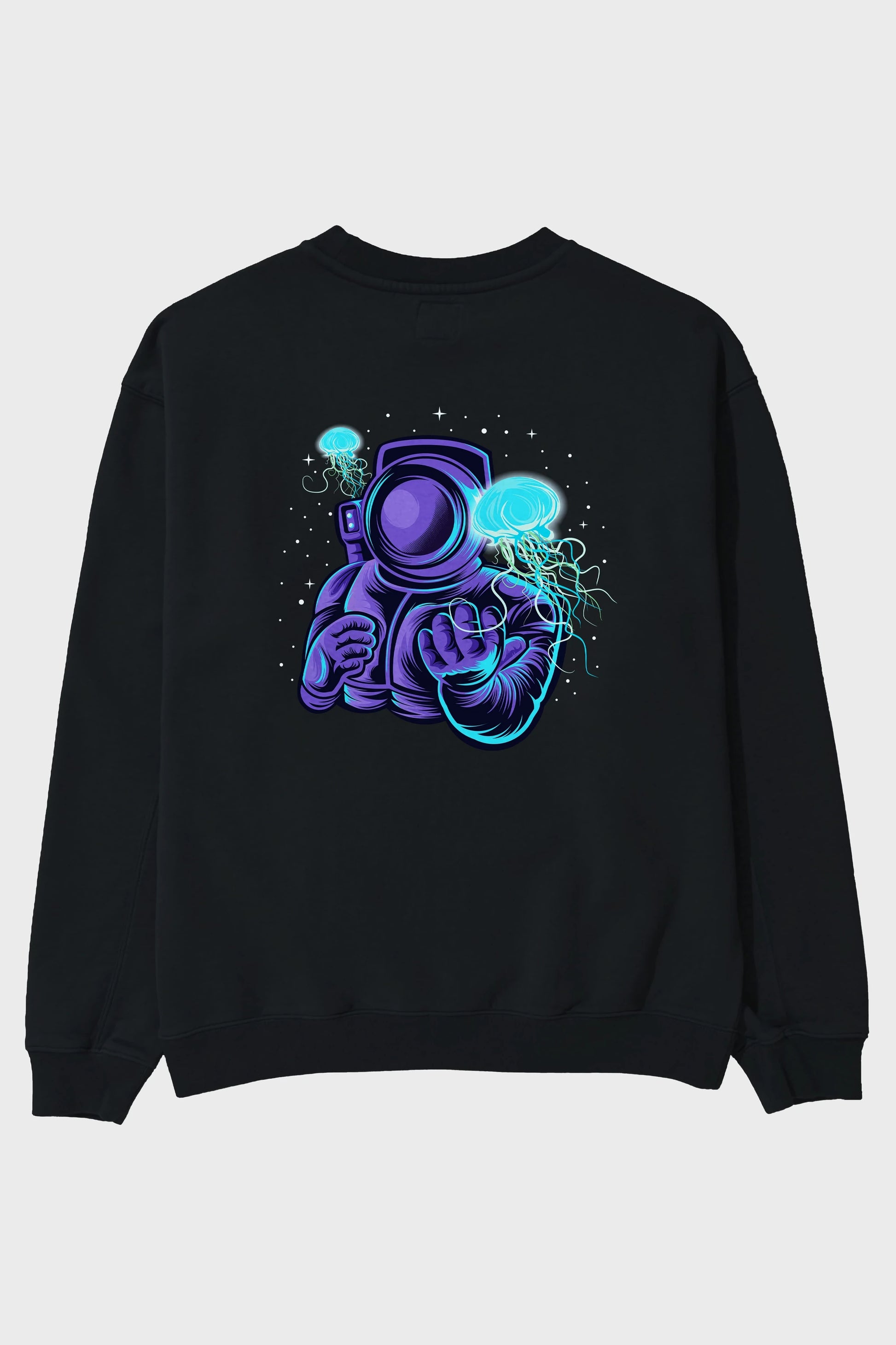 Astronaut and Jellyfish Arka Baskılı Oversize Sweatshirt Erkek Kadın Unisex