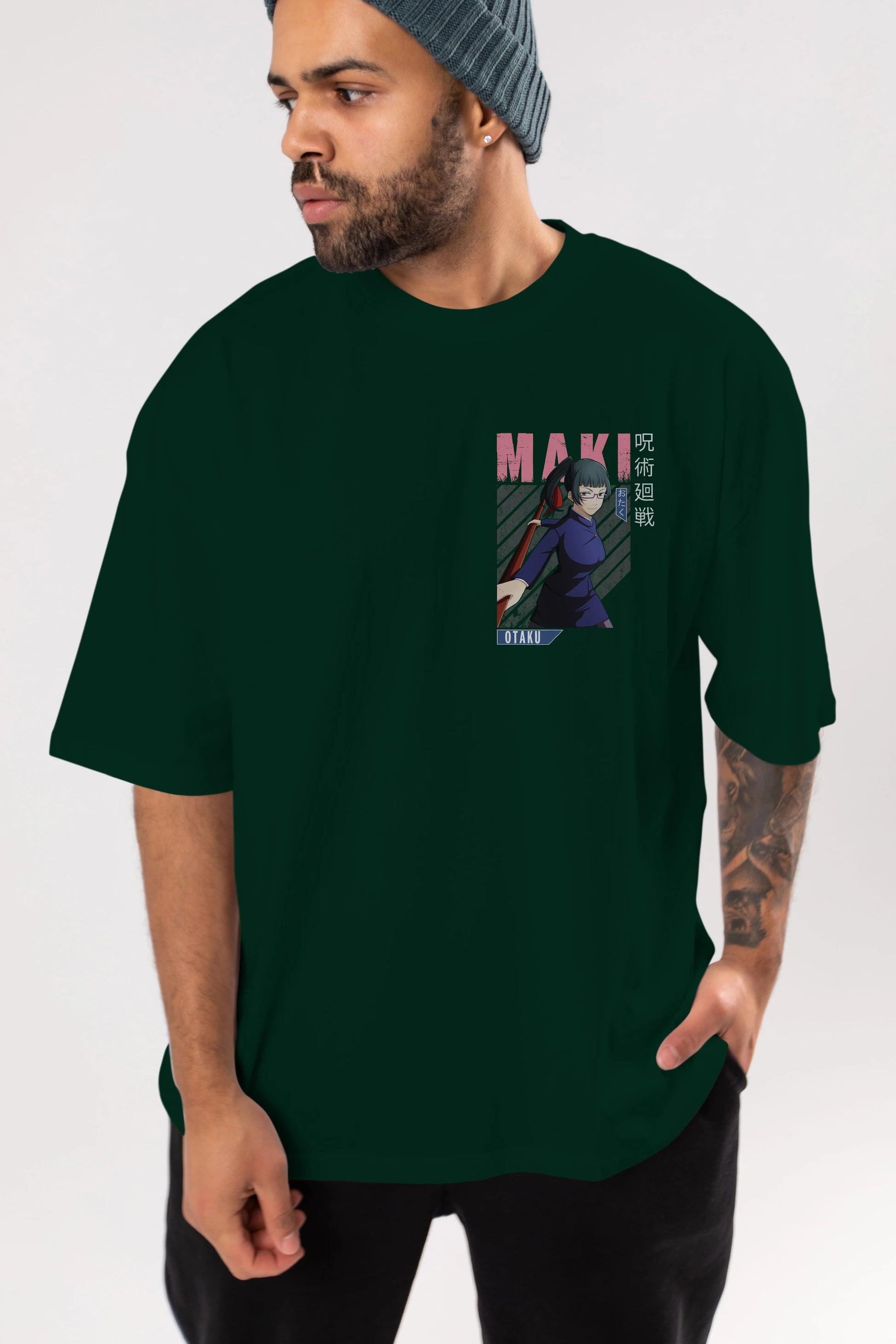 Maki Zenin CHAINSAWMAN Ön Sol Baskılı Oversize t-shirt Erkek Kadın Unisex %100 Pamuk Bisiklet Yaka tişort