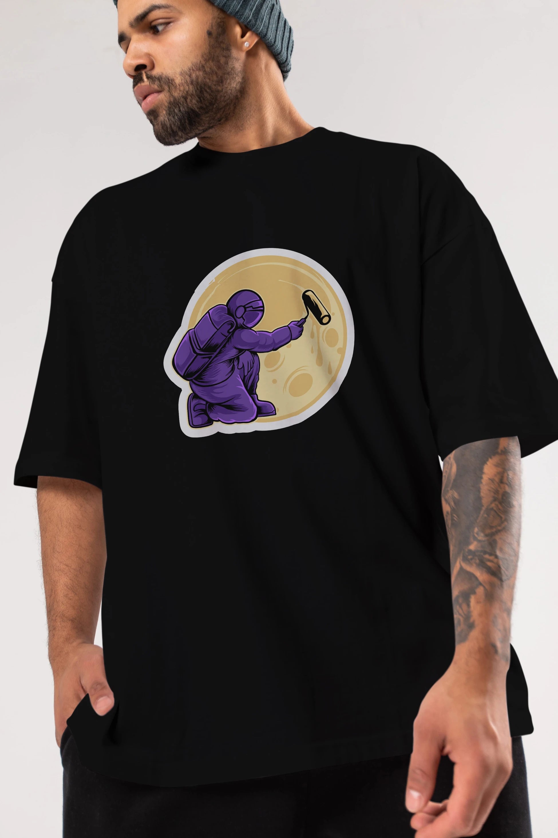 Astropaint Sticker Ön Baskılı Oversize t-shirt Erkek Kadın Unisex