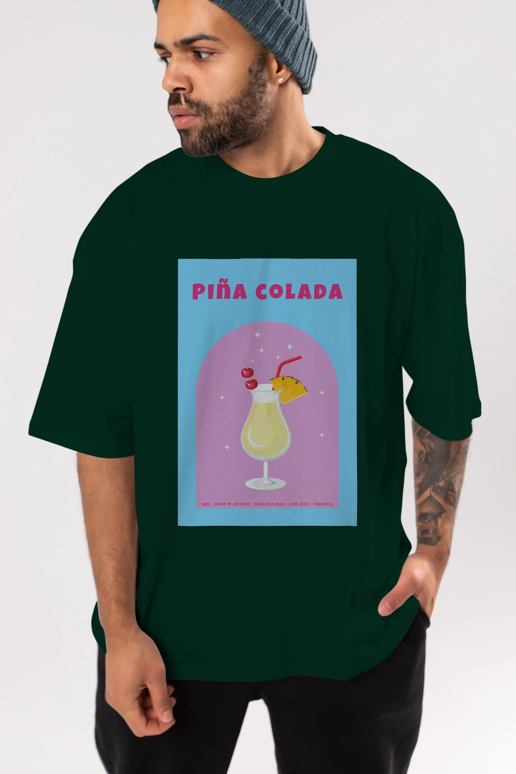 Pina Colada 2 Ön Baskılı Oversize t-shirt Erkek Kadın Unisex %100 Pamuk Bisiklet Yaka tişort