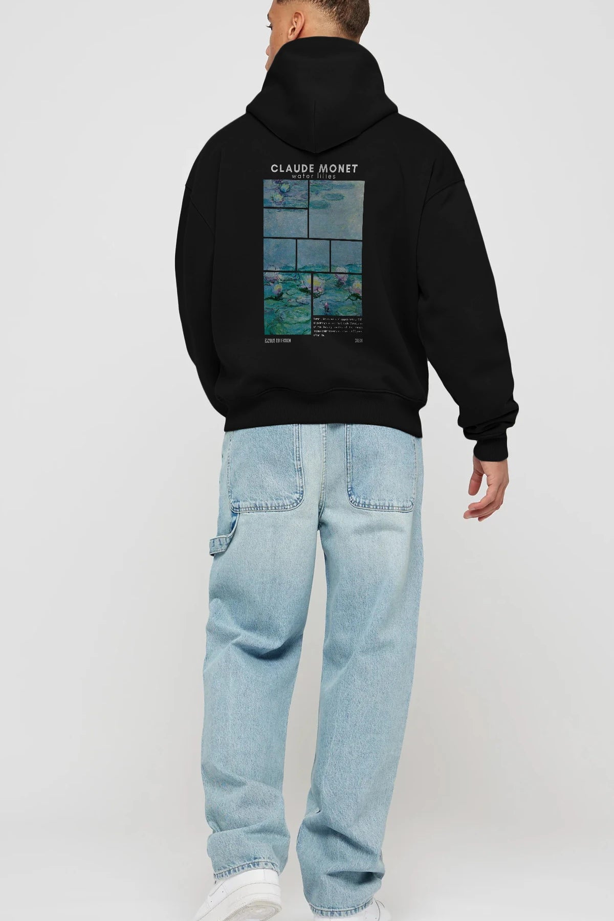 Claude Monet Arka Baskılı Hoodie Oversize Kapüşonlu Sweatshirt Erkek Kadın