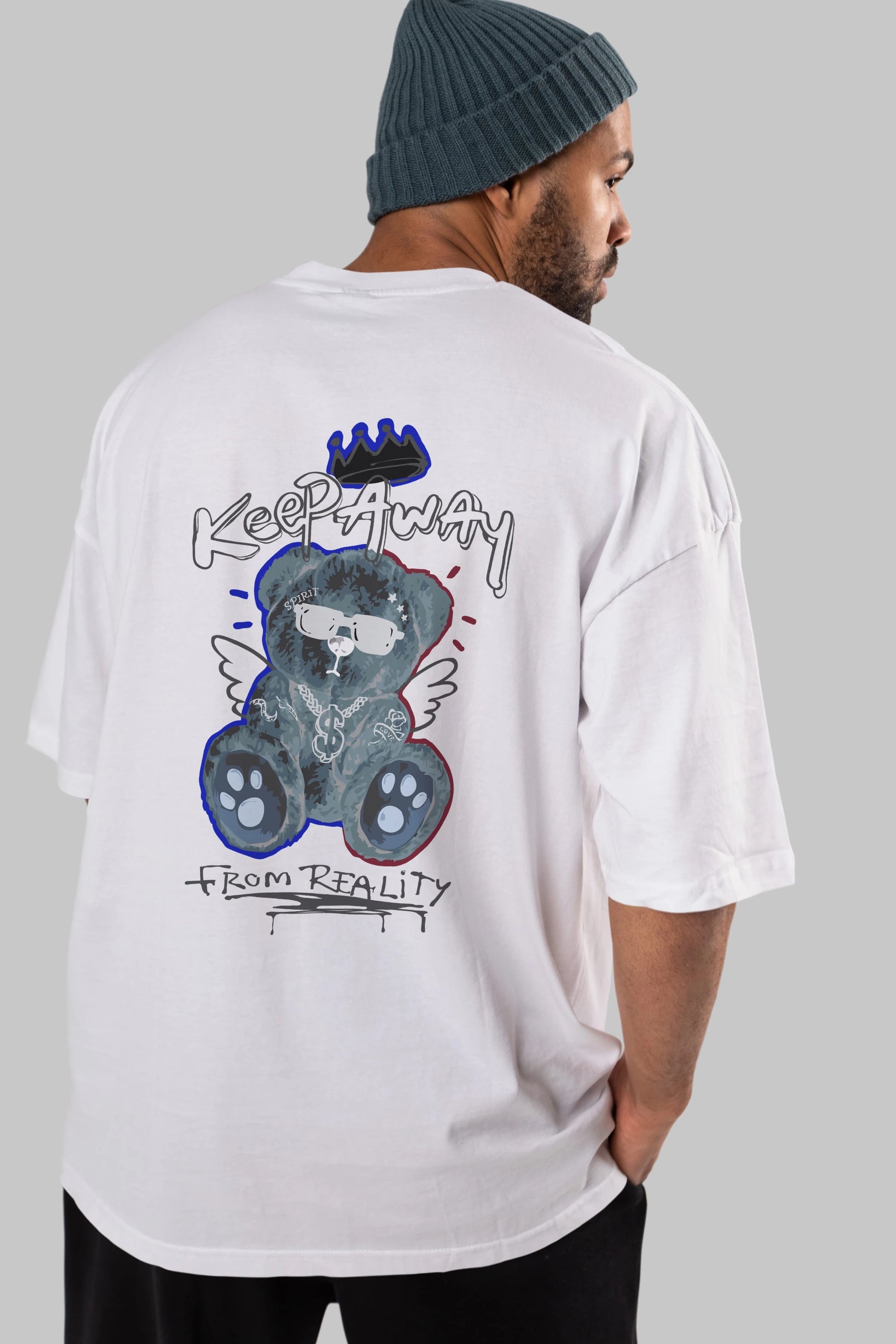 Keep Away Bear Arka Baskılı Oversize t-shirt Erkek Kadın Unisex