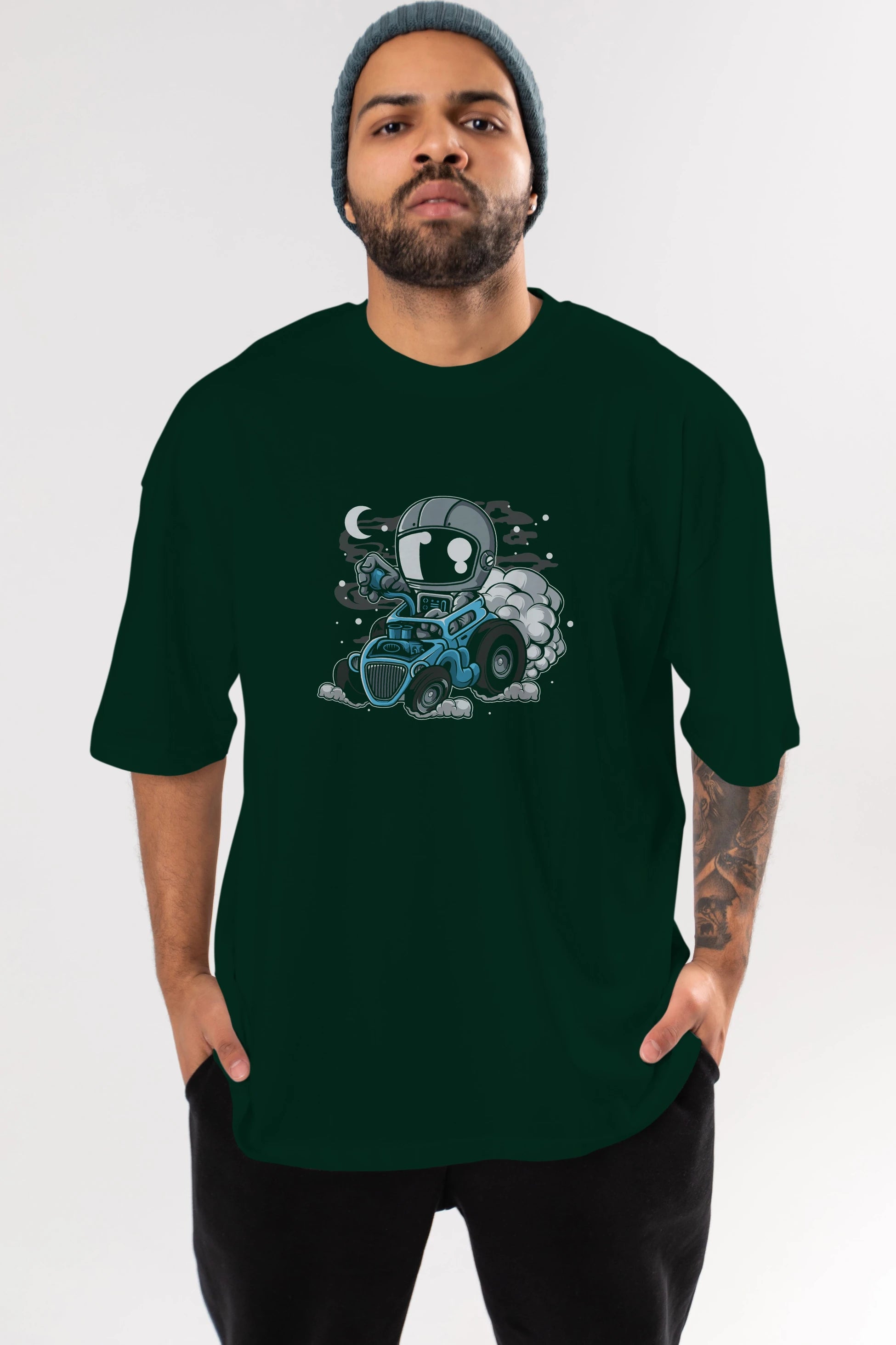 Astronaut Hotrod Ön Baskılı Oversize t-shirt Erkek Kadın Unisex