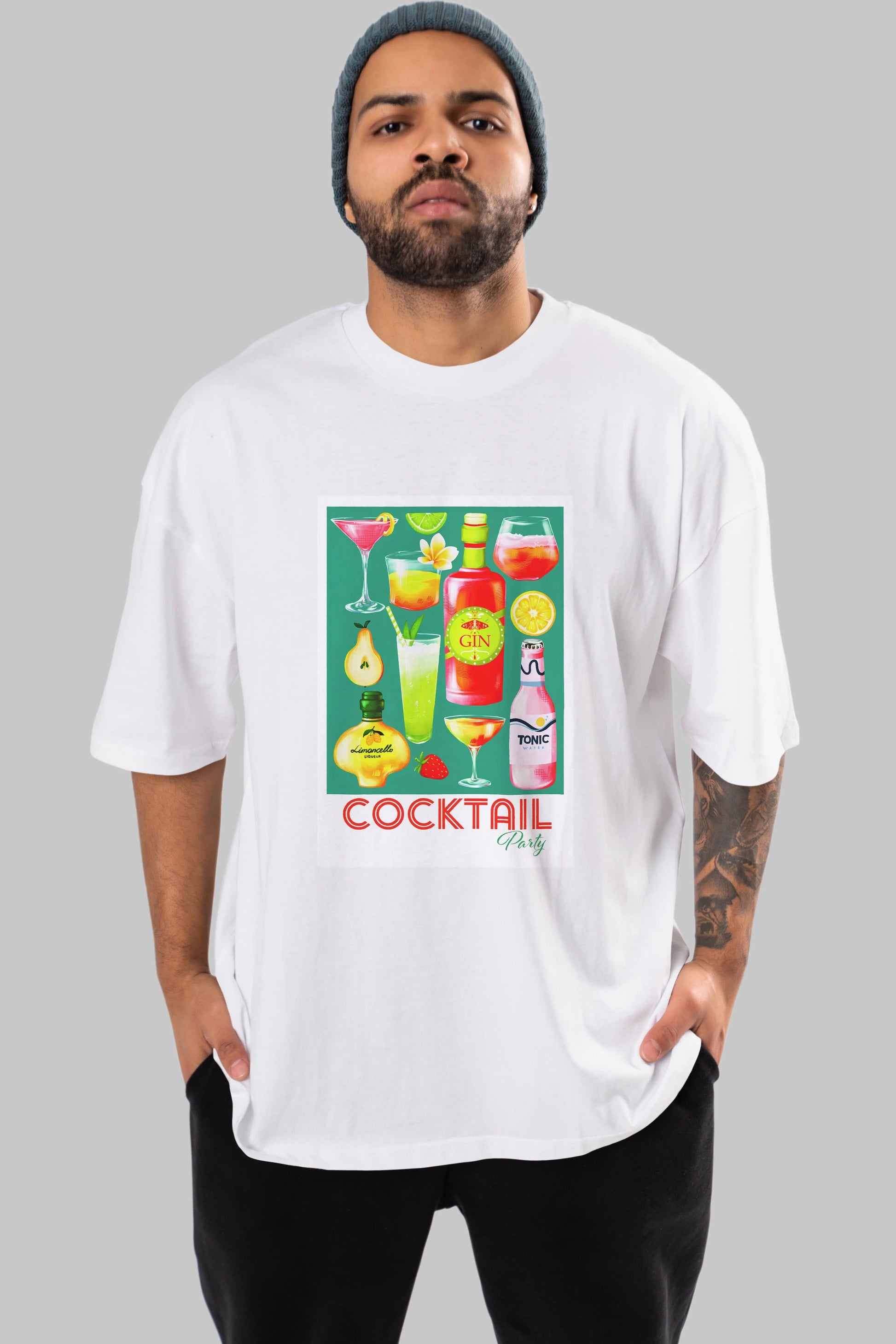 Cocktail Party 2 Ön Baskılı Oversize t-shirt Erkek Kadın Unisex %100 Pamuk Bisiklet Yaka tişort