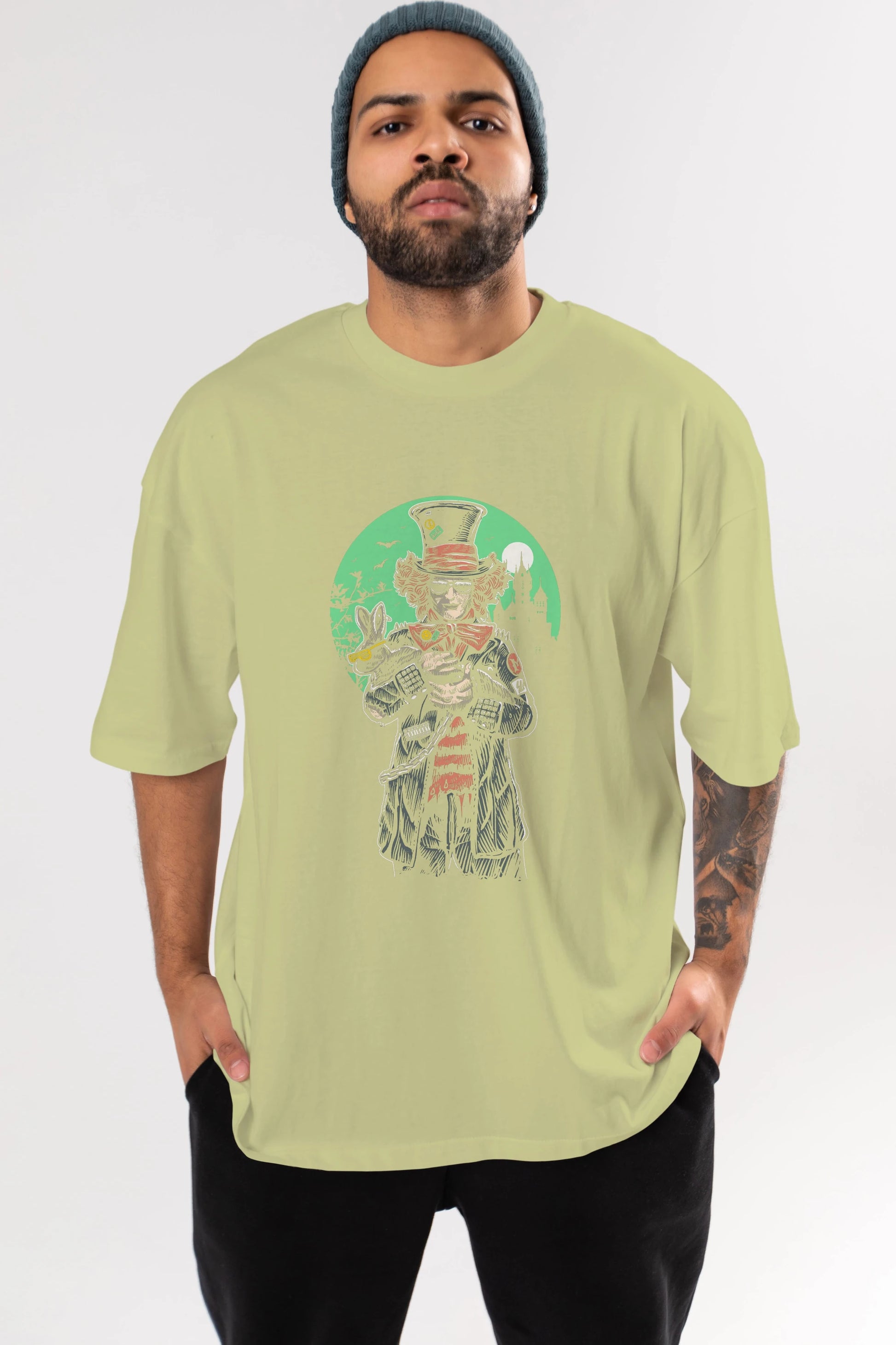 Mad Hatter Ön Baskılı Oversize t-shirt Erkek Kadın Unisex %100 Pamuk tişort