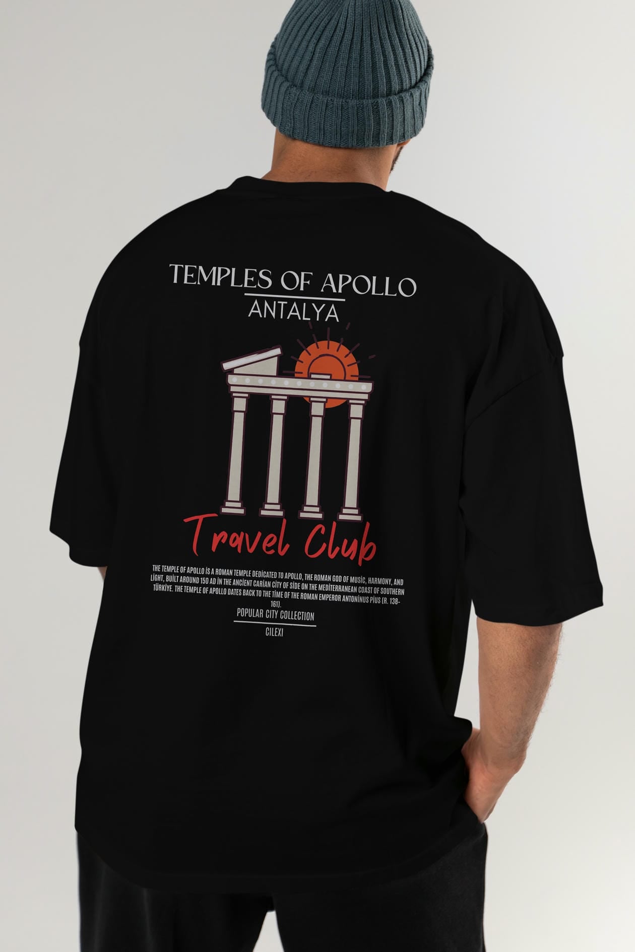 Temples Of Apollo Antalya Arka Baskılı Oversize t-shirt Erkek Kadın Pamuk Bisiklet Yaka tişort