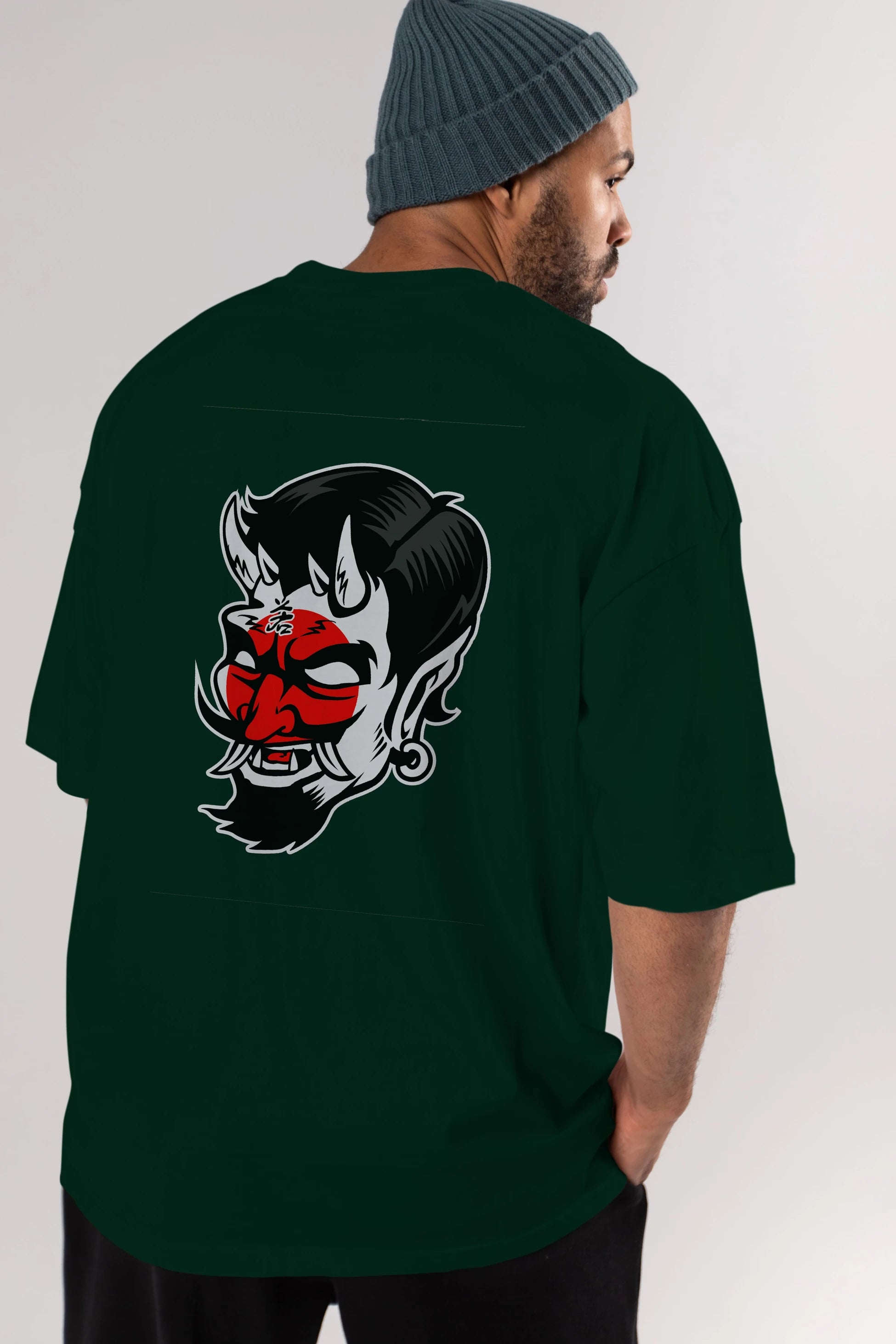 Japanese Devil Arka Baskılı Oversize t-shirt Erkek Kadın Unisex %100 Pamuk tişort