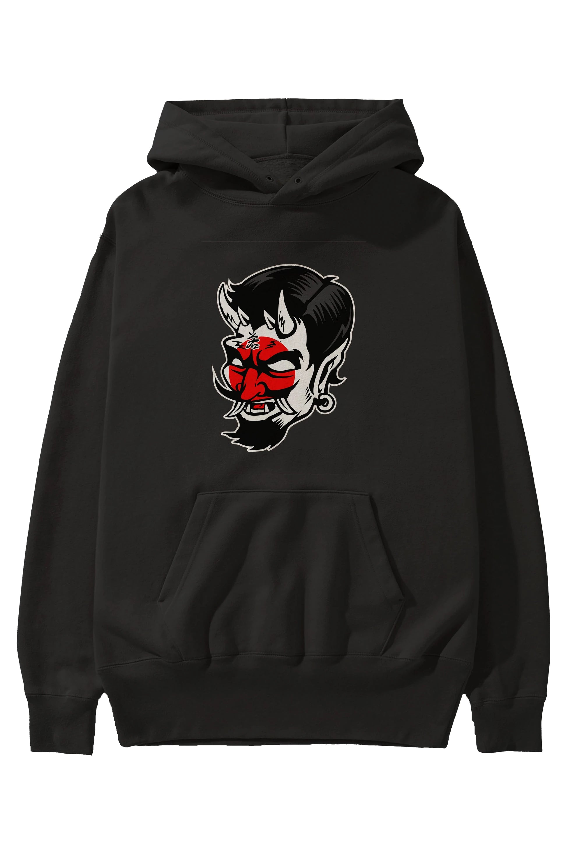 Japanese Devil Ön Baskılı Hoodie Oversize Kapüşonlu Sweatshirt Erkek Kadın Unisex