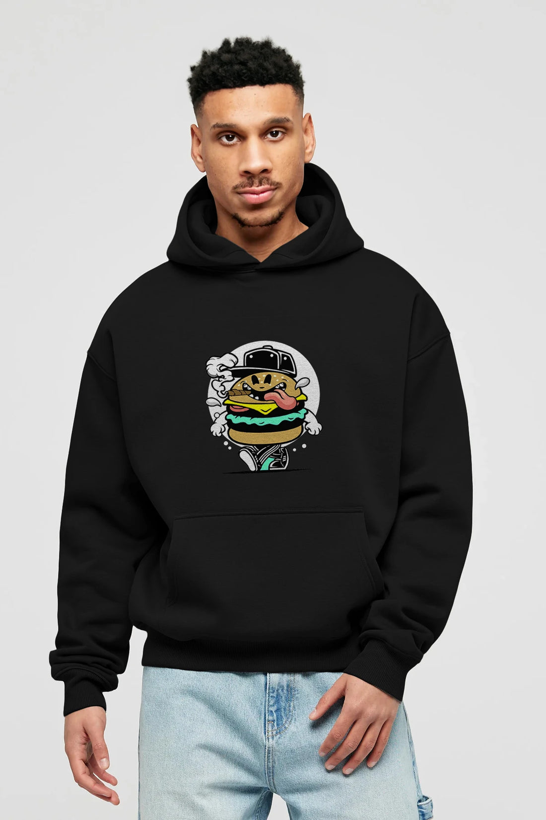 Burger Guy Ön Baskılı Hoodie Oversize Kapüşonlu Sweatshirt Erkek Kadın Unisex