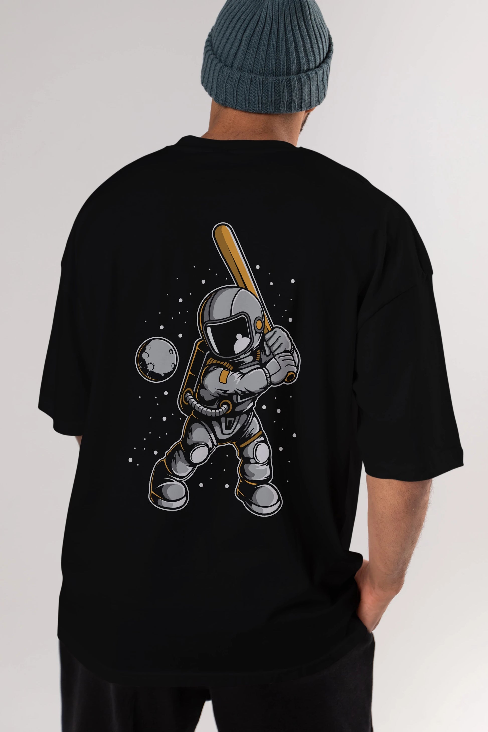 Astronaut Baseball Arka Baskılı Oversize t-shirt Erkek Kadın Unisex