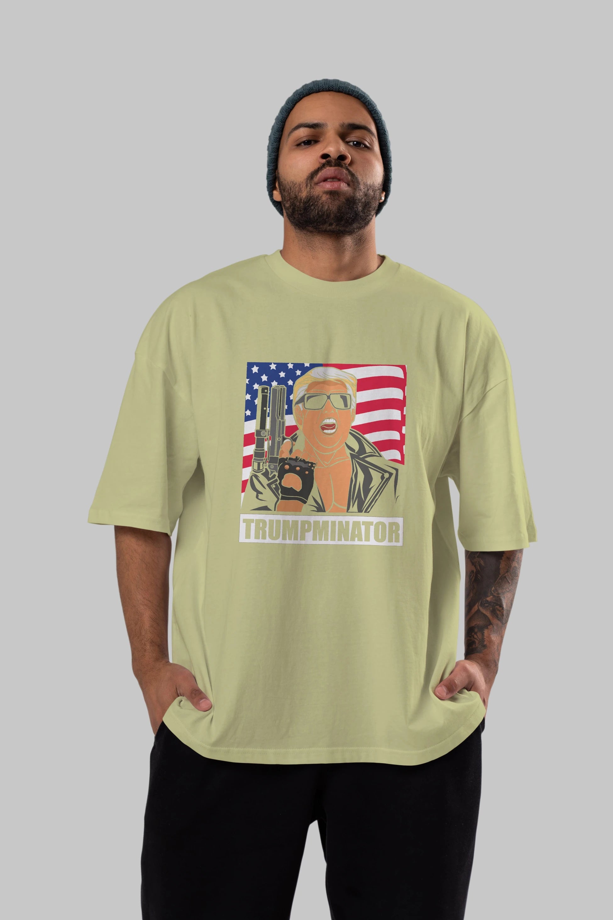 Trumpminator Ön Baskılı Oversize t-shirt Erkek Kadın Unisex %100 Pamuk tişort