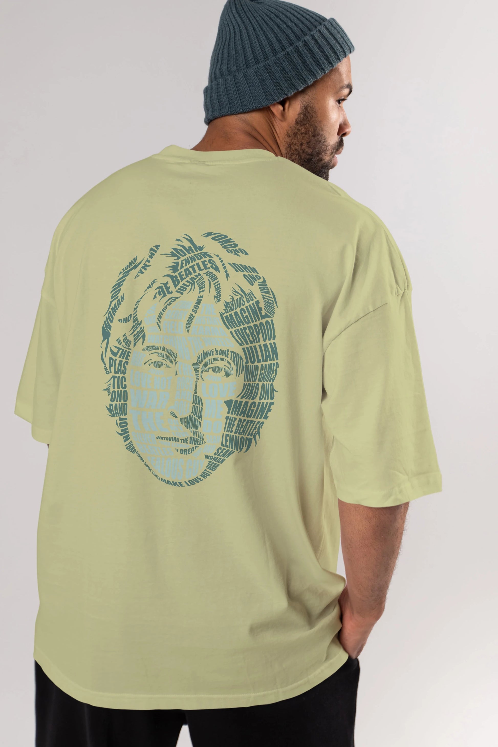 John Lennon Calligram Arka Baskılı Oversize t-shirt %100 pamuk Erkek Kadın Unisex