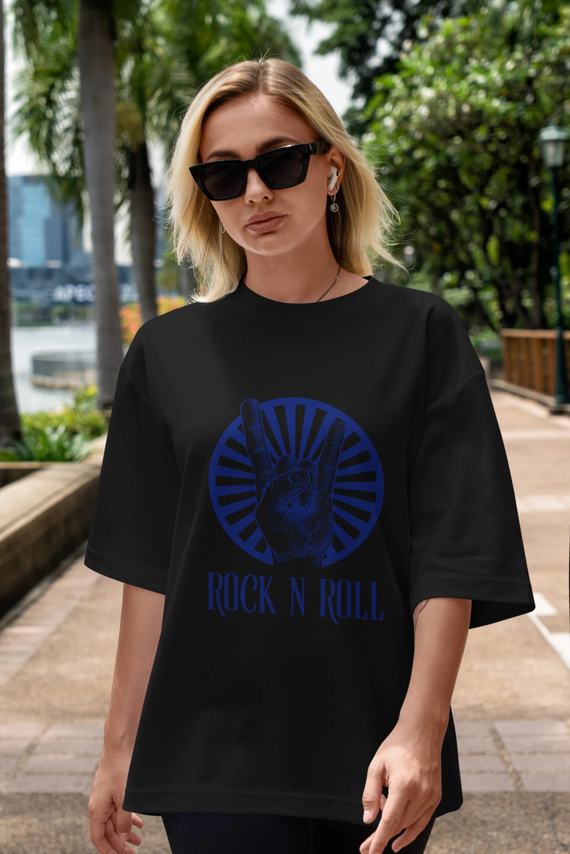 Rock N Roll Yazılı Ön Baskılı Oversize t-shirt Erkek Kadın Unisex