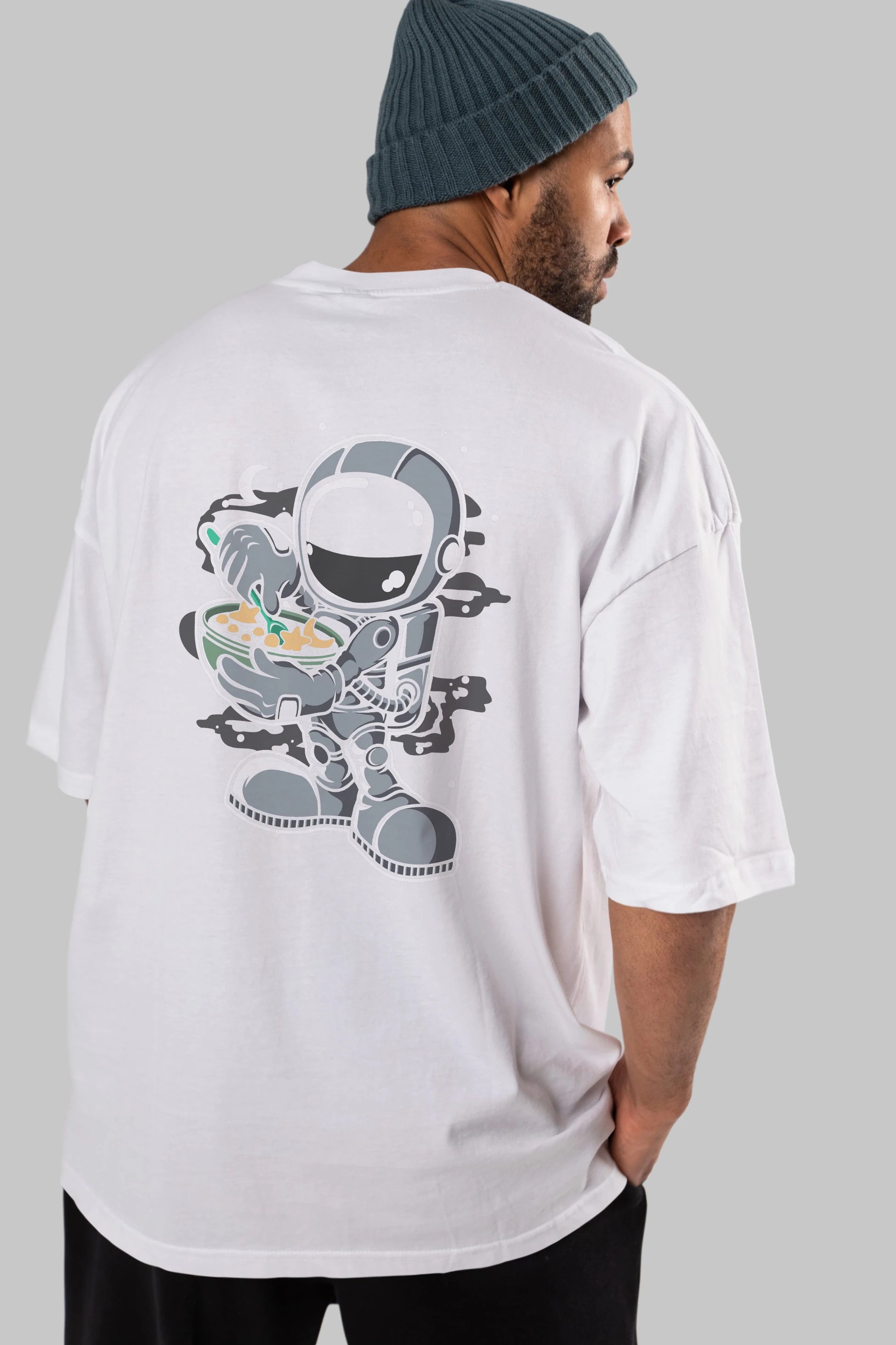 Astronaut Star Flakes Arka Baskılı Oversize t-shirt Erkek Kadın Unisex