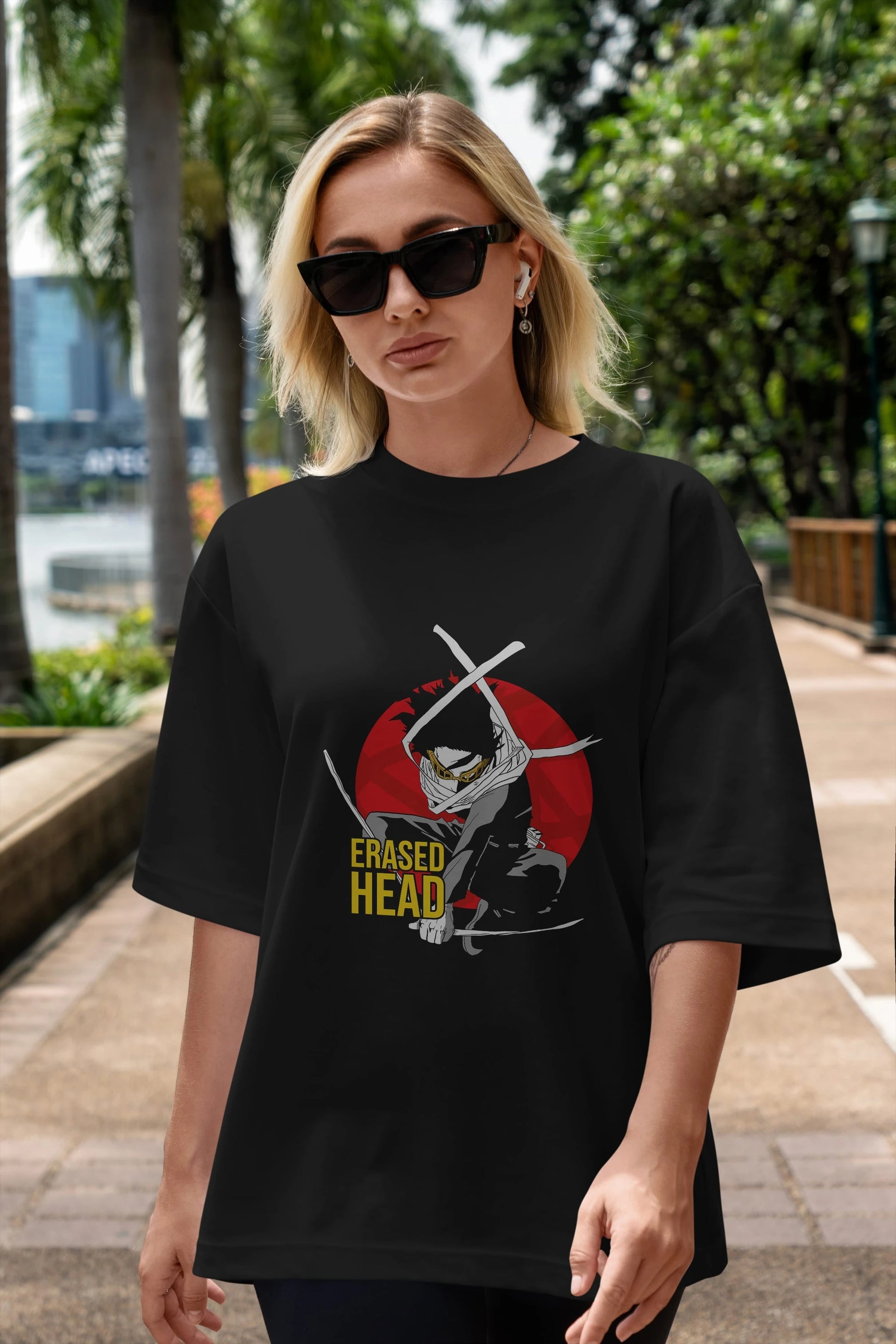 Erased Head Anime Ön Baskılı Oversize t-shirt %100 pamuk Erkek Kadın Unisex