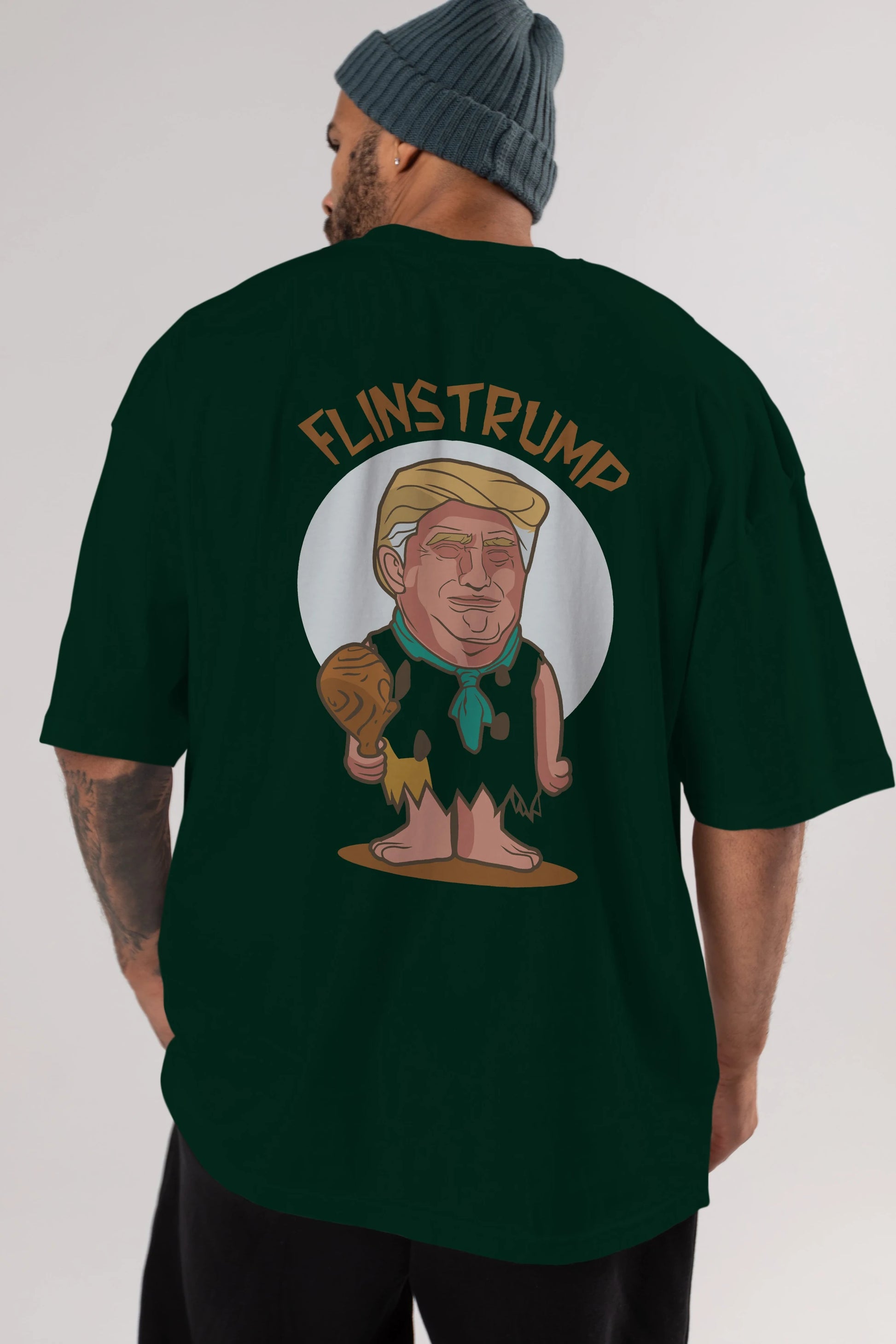 Flinstrump Arka Baskılı Oversize t-shirt Erkek Kadın Unisex %100 Pamuk tişort