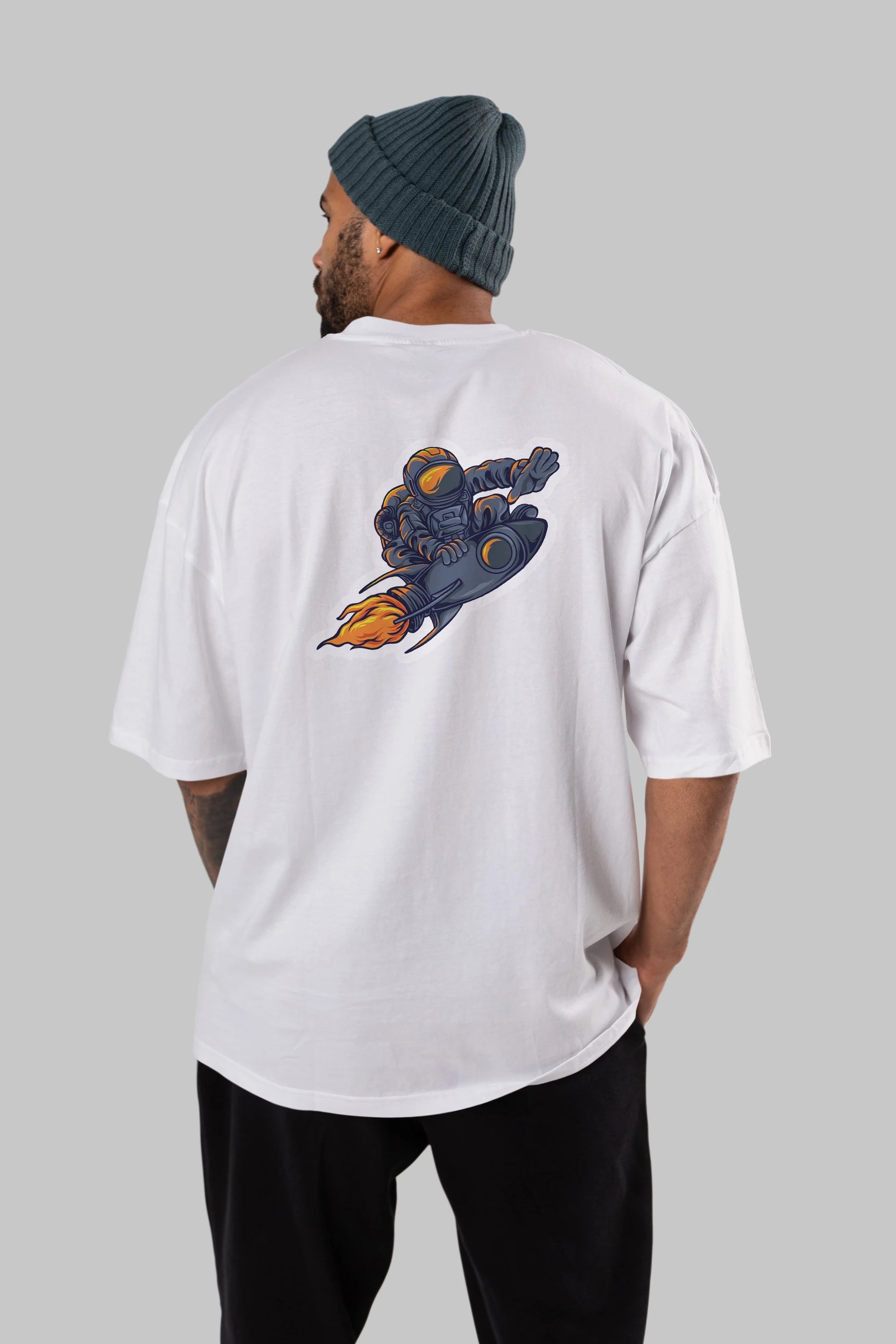 Astrocket Illustration Sticker Arka Baskılı Oversize t-shirt Erkek Kadın Unisex