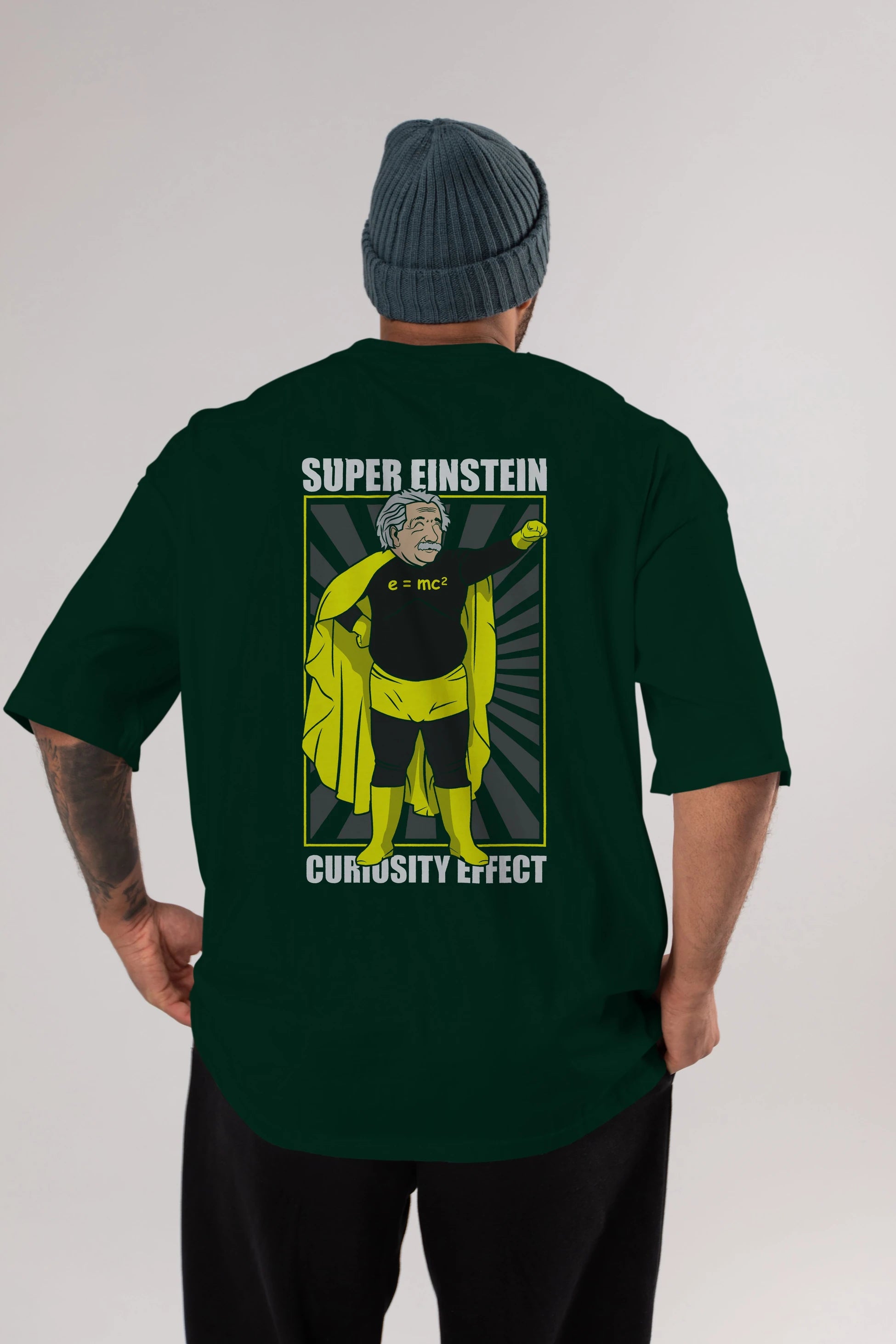 Super Einsten Arka Baskılı Oversize t-shirt Erkek Kadın Unisex %100 Pamuk tişort