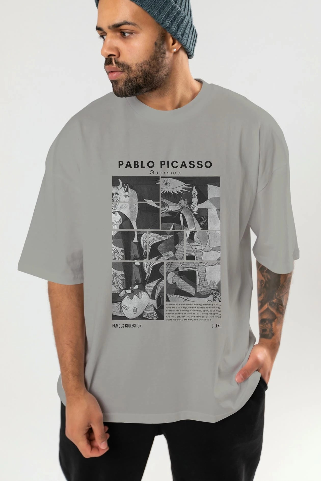 Pablo Picasso Guernica ön Baskılı Oversize t-shirt Erkek Kadın Bisiklet Yaka Pamuk tişort