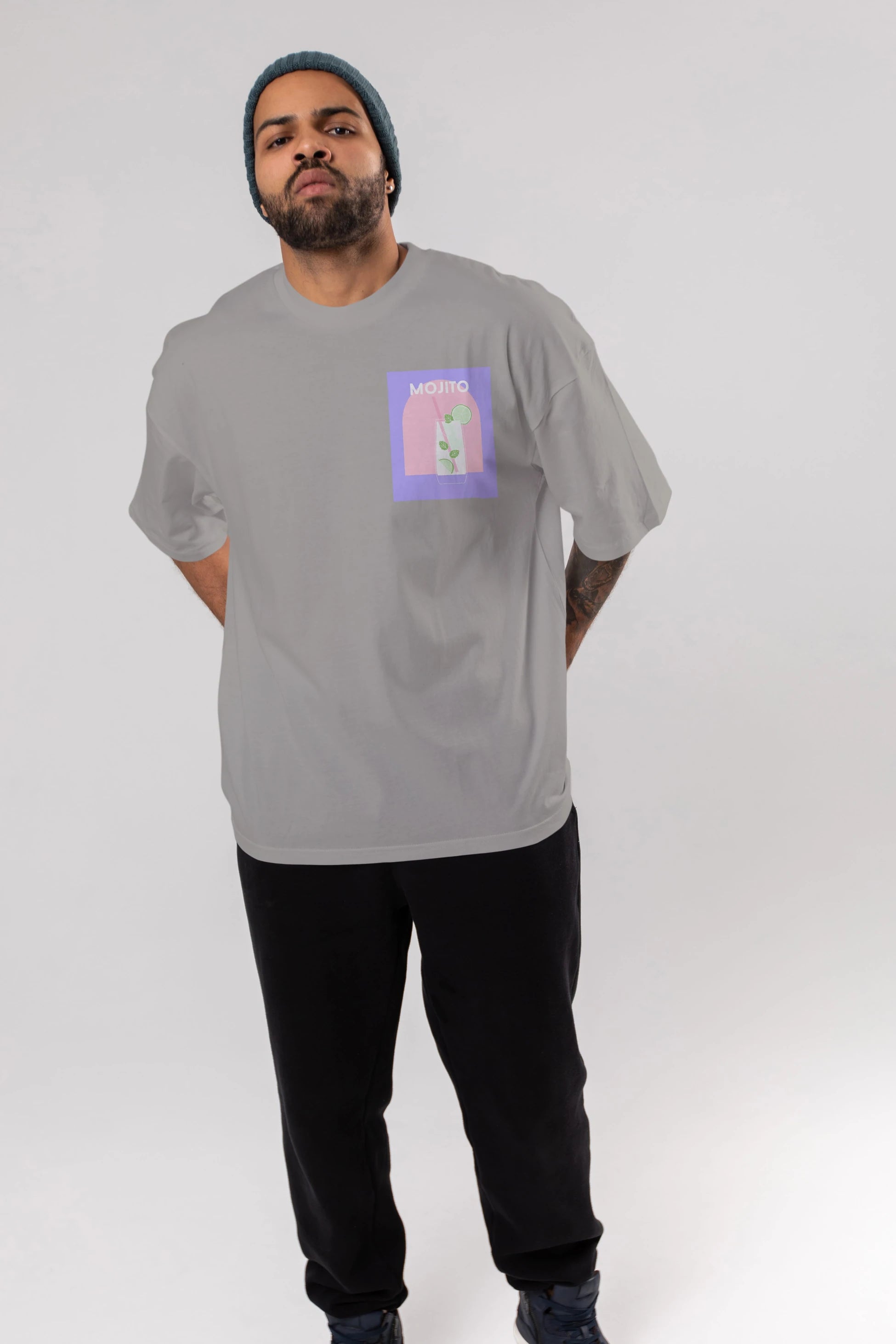 Mojito 2 Ön Sol Baskılı Oversize t-shirt Erkek Kadın Unisex %100 Pamuk Bisiklet Yaka tişort