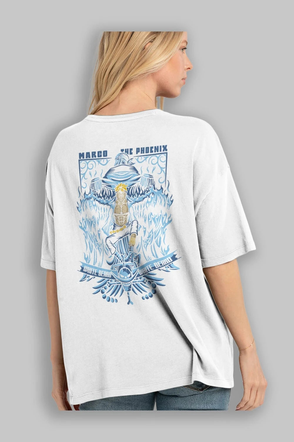 MARCO EL FENIX One Piece Anime Arka Baskılı Oversize t-shirt Erkek Kadın Unisex