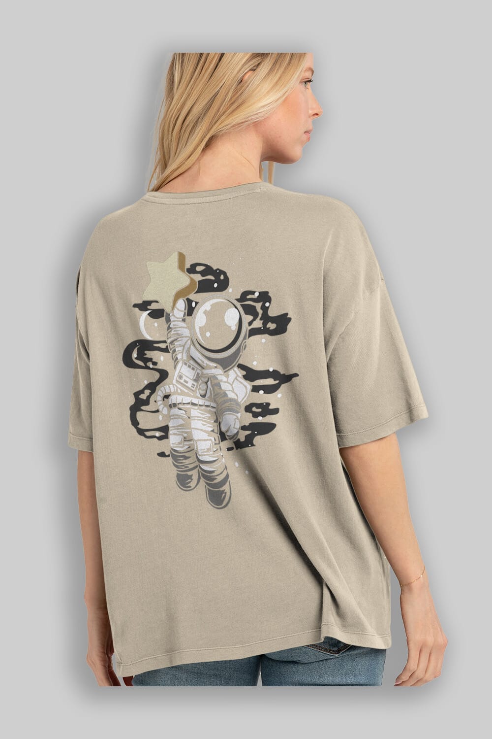 Astronaut Reach The Star Arka Baskılı Oversize t-shirt Erkek Kadın Unisex