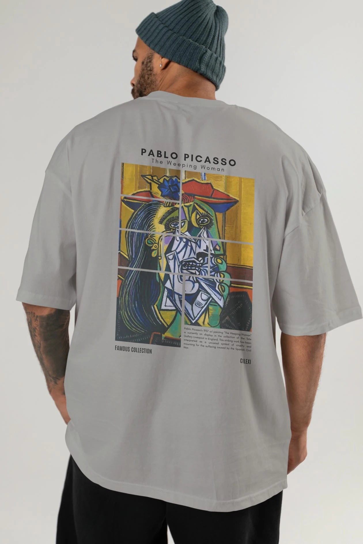 Pablo Picasso Arka Baskılı Oversize t-shirt Erkek Kadın Bisiklet Yaka Pamuk tişort