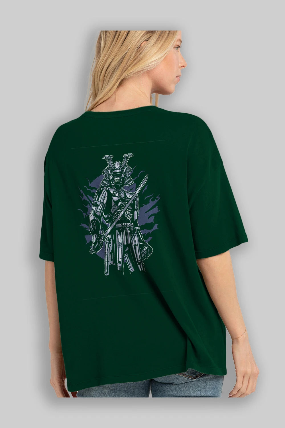 Samurai Robot Skull Arka Baskılı Oversize t-shirt Erkek Kadın Unisex %100 Pamuk