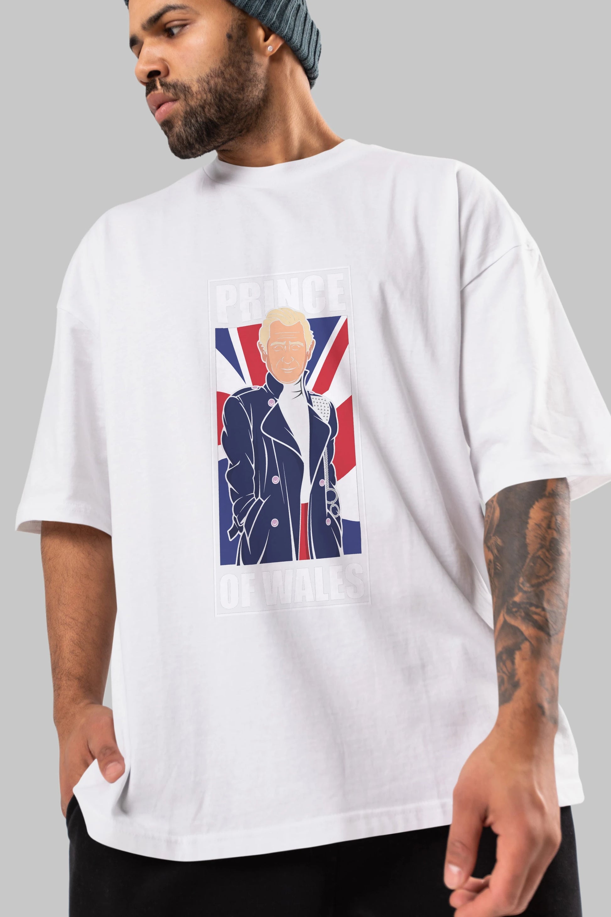 Prince Charles Ön Baskılı Oversize t-shirt Erkek Kadın Unisex %100 Pamuk tişort